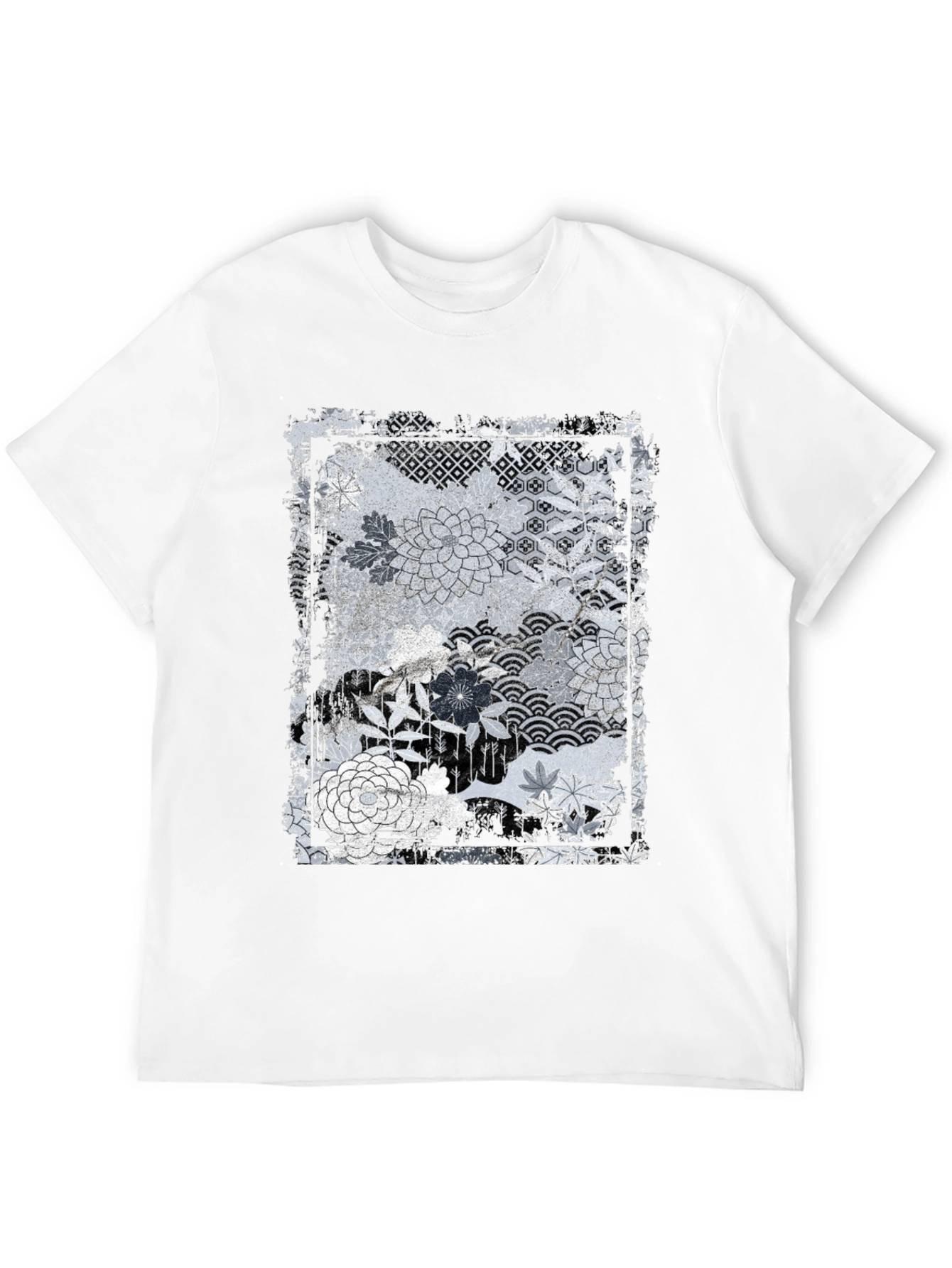 Black Distressed Floral Graphic Black Tee view 12