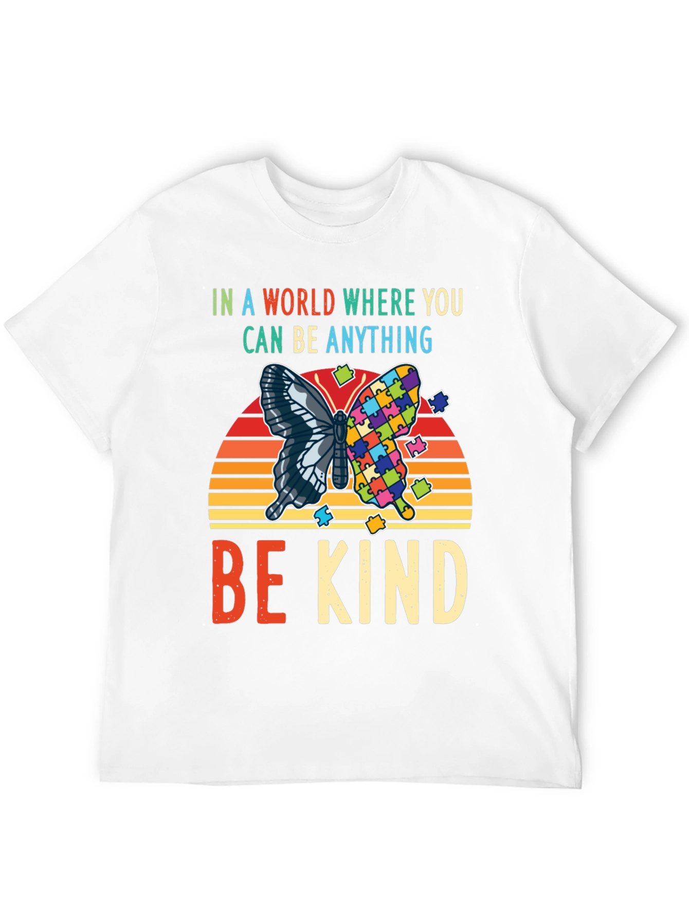 Black Be Kind Autism Awareness Butterfly T-Shirt view 12