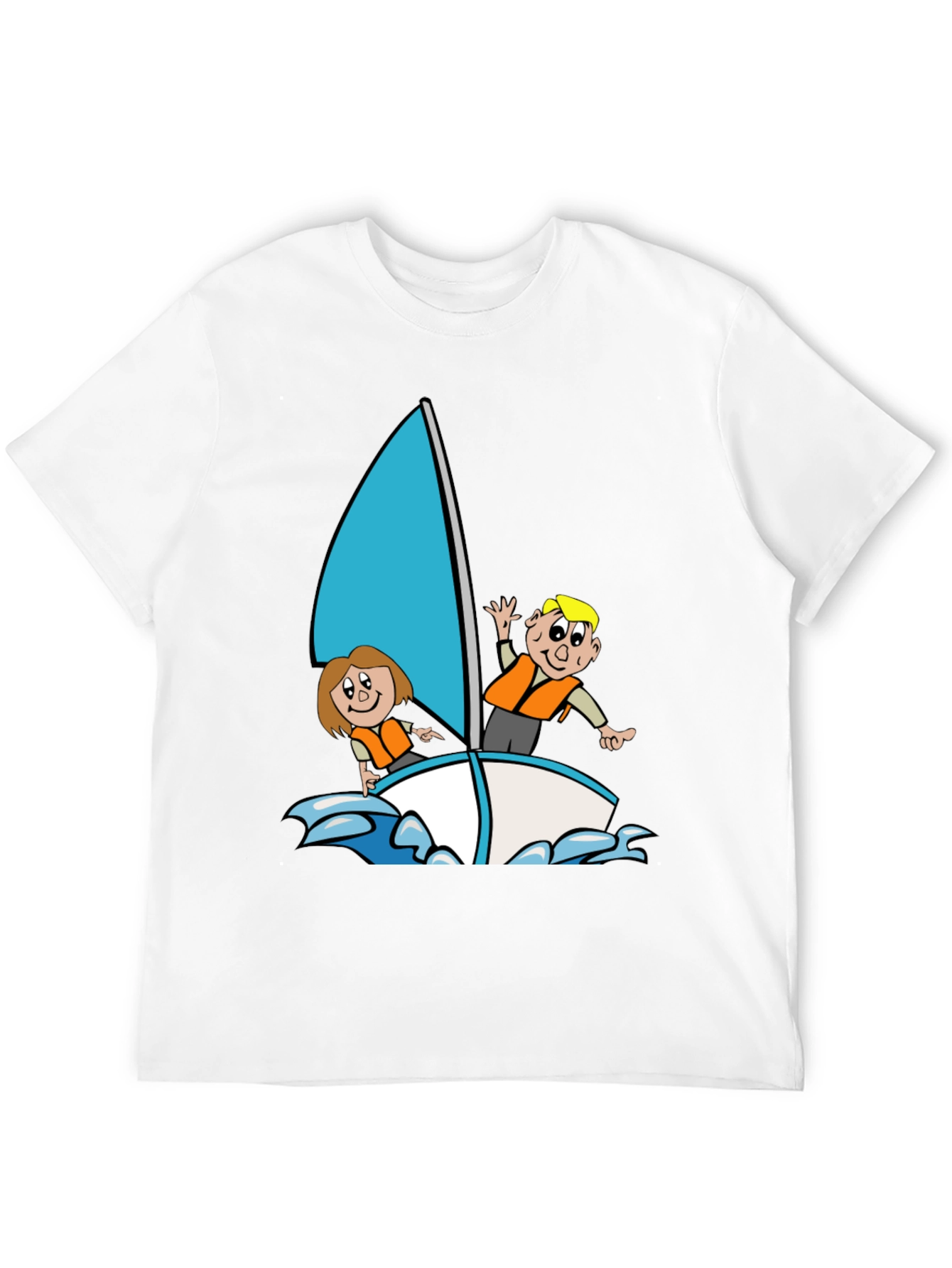 Black Cartoon Sailboat Graphic T-Shirt - Black Crew Neck view 12