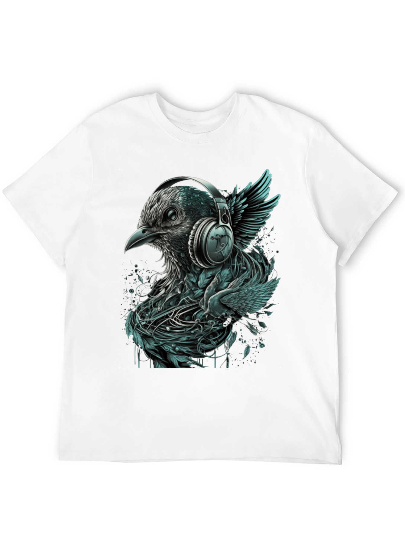Black Bird with Headphones Graphic Tee view 12