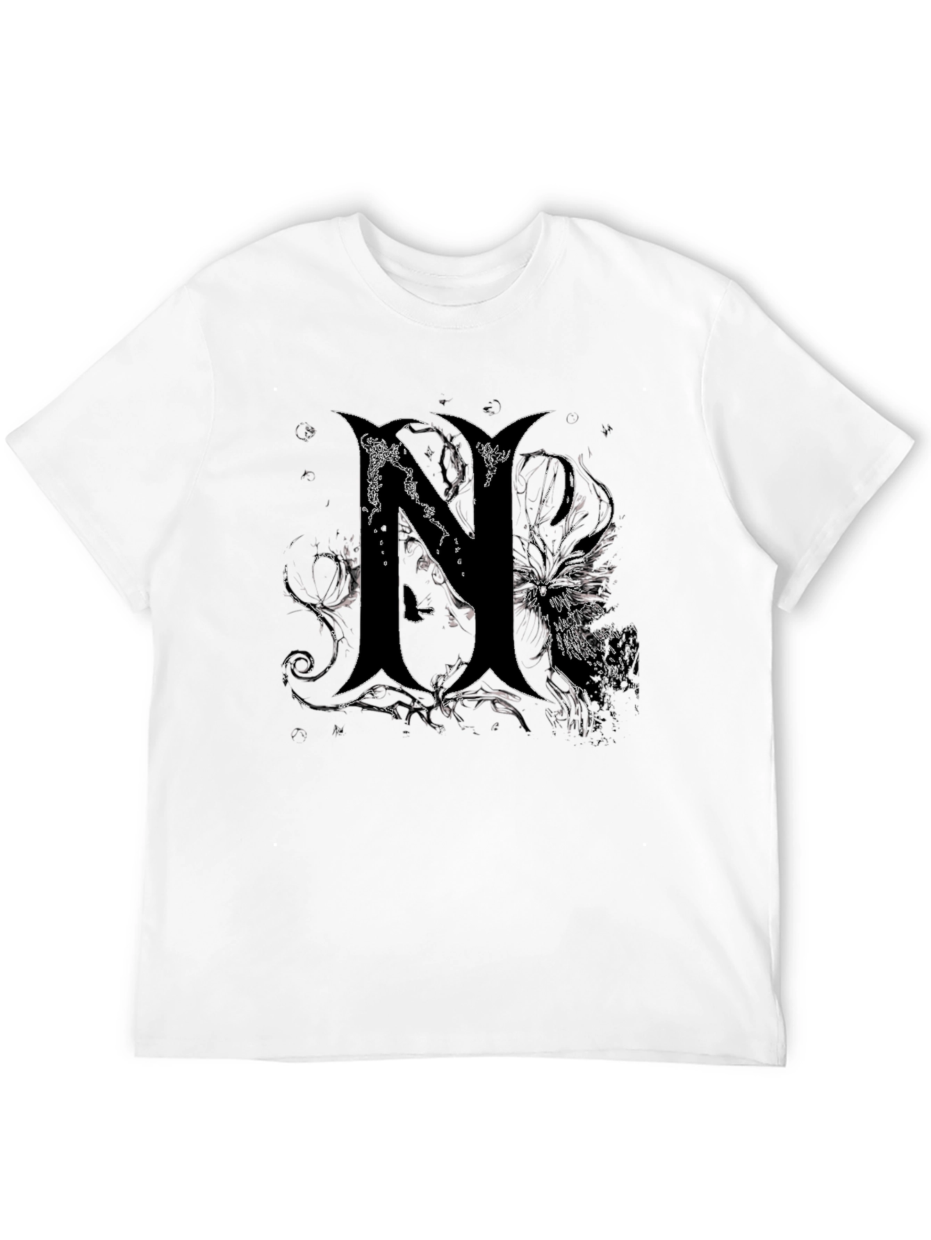 Black Edgy Gothic "N" Graphic Print Black T-Shirt view 12