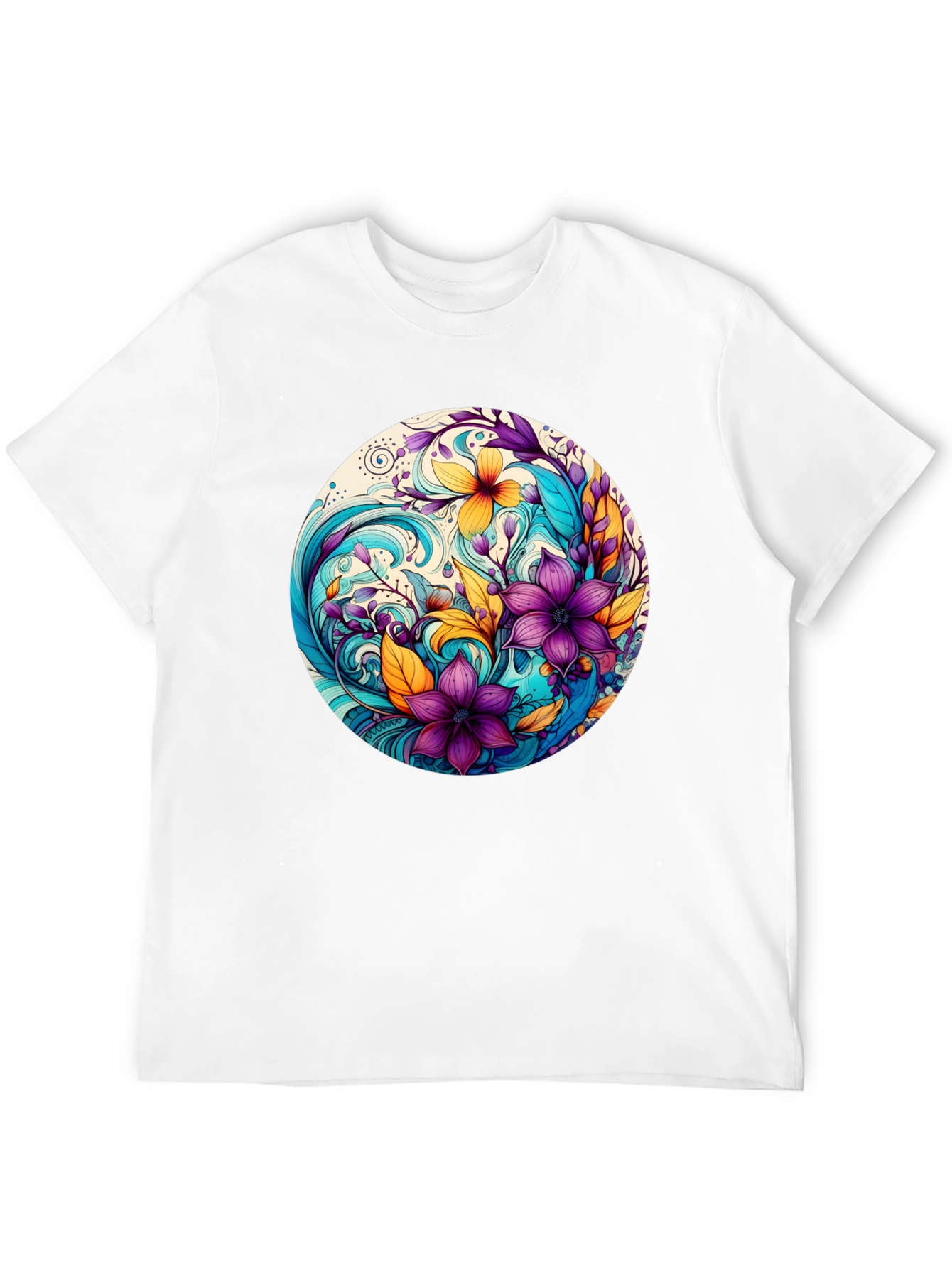 Black Floral Swirl Graphic Black T-Shirt view 12