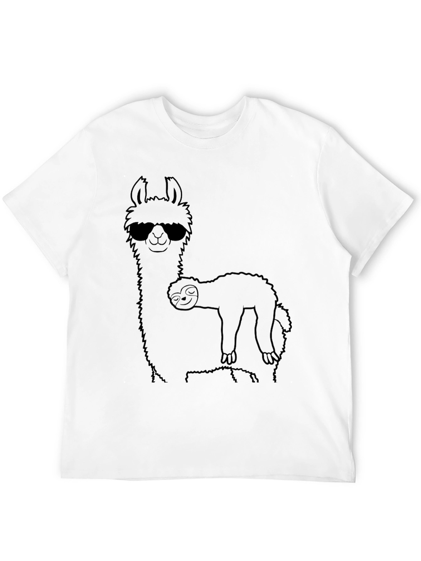 Black Cool Llama & Sloth Graphic Tee - Black Cotton T-Shirt view 12