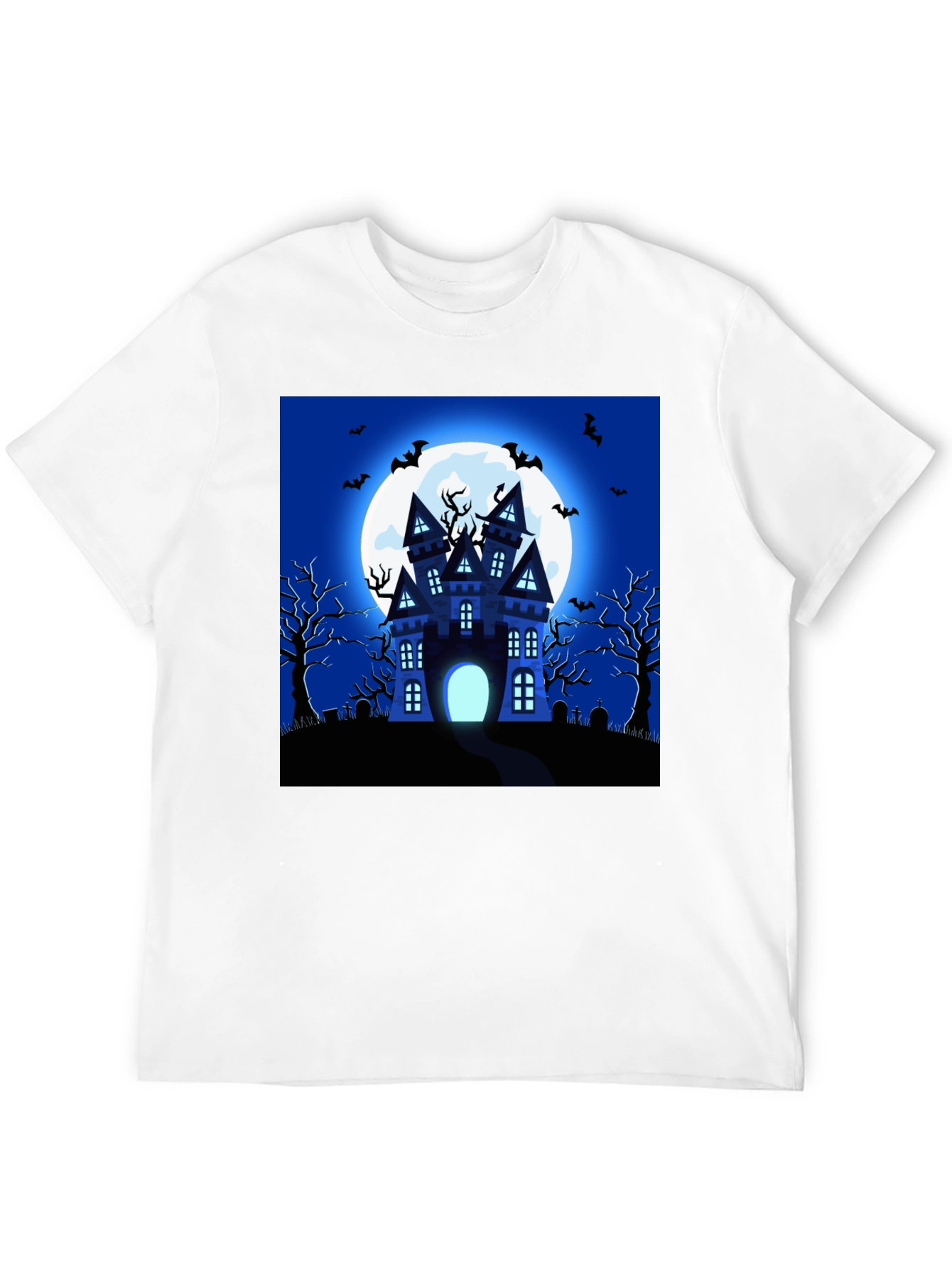 Black Halloween Haunted House Graphic T-Shirt view 12