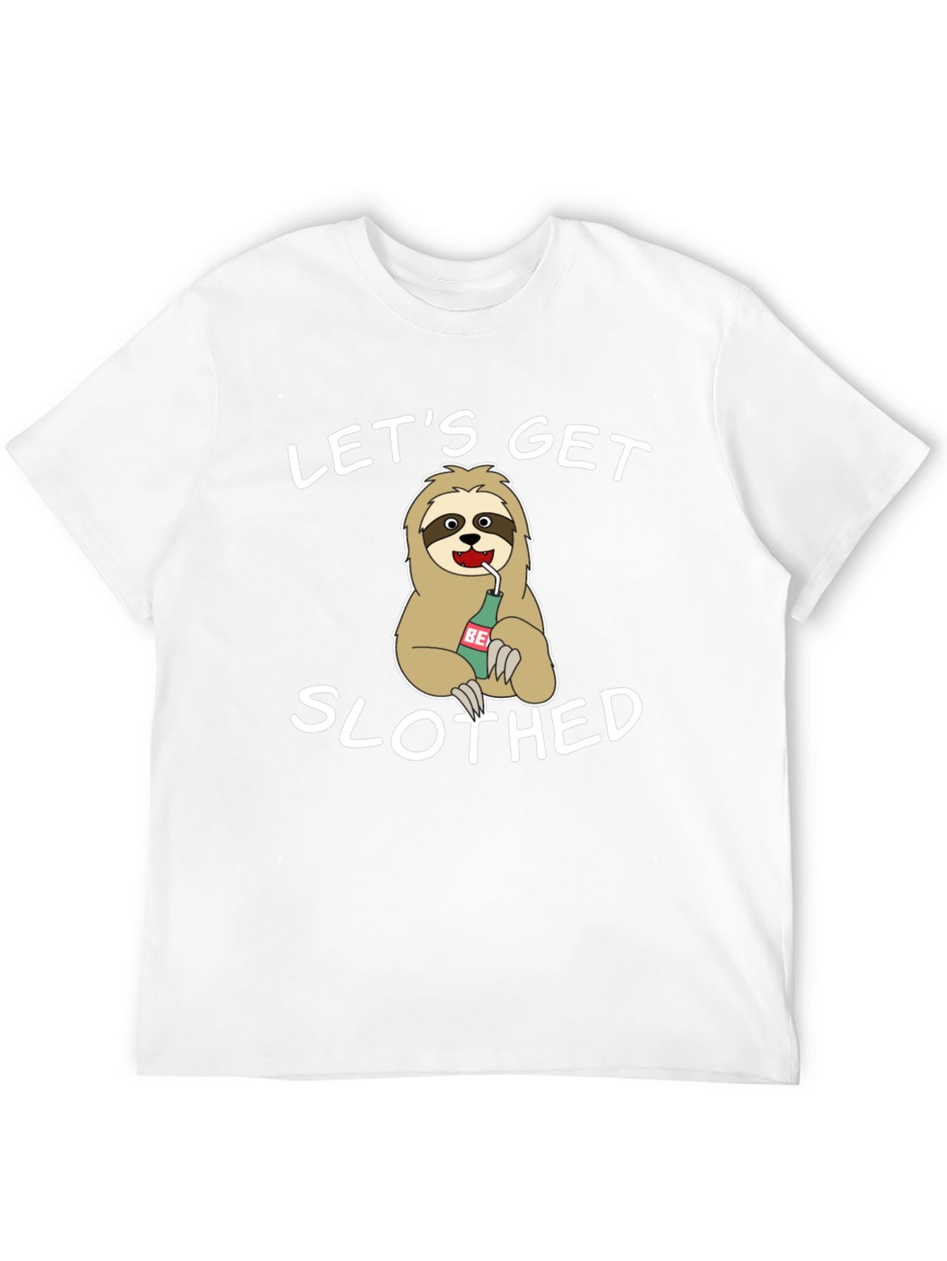 Black Let's Get Slothed Graphic Tee - Novelty Sloth Beer T-Shirt view 12