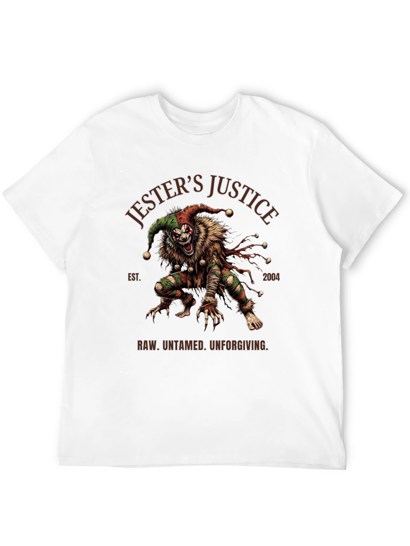 Black Jester's Justice T-Shirt: Raw, Untamed, Unforgiving Design view 12