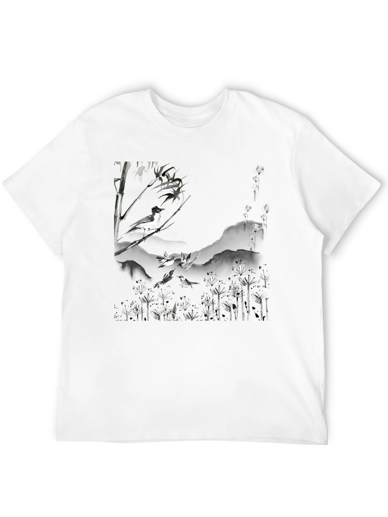 Black Bird & Bamboo Graphic Tee - Stylish Black T-Shirt view 12