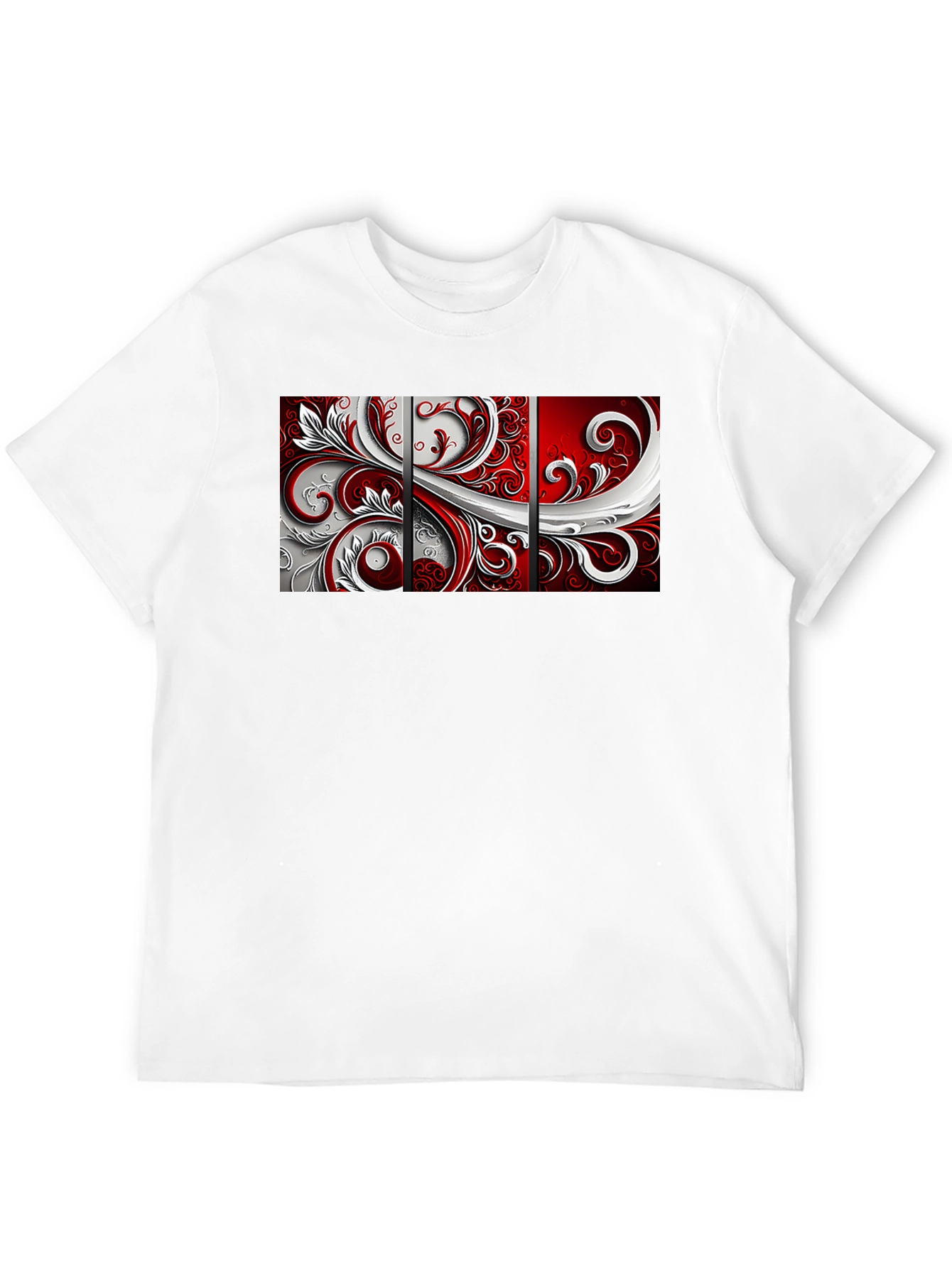 Black Abstract Floral Panel Men's Black T-Shirt view 12