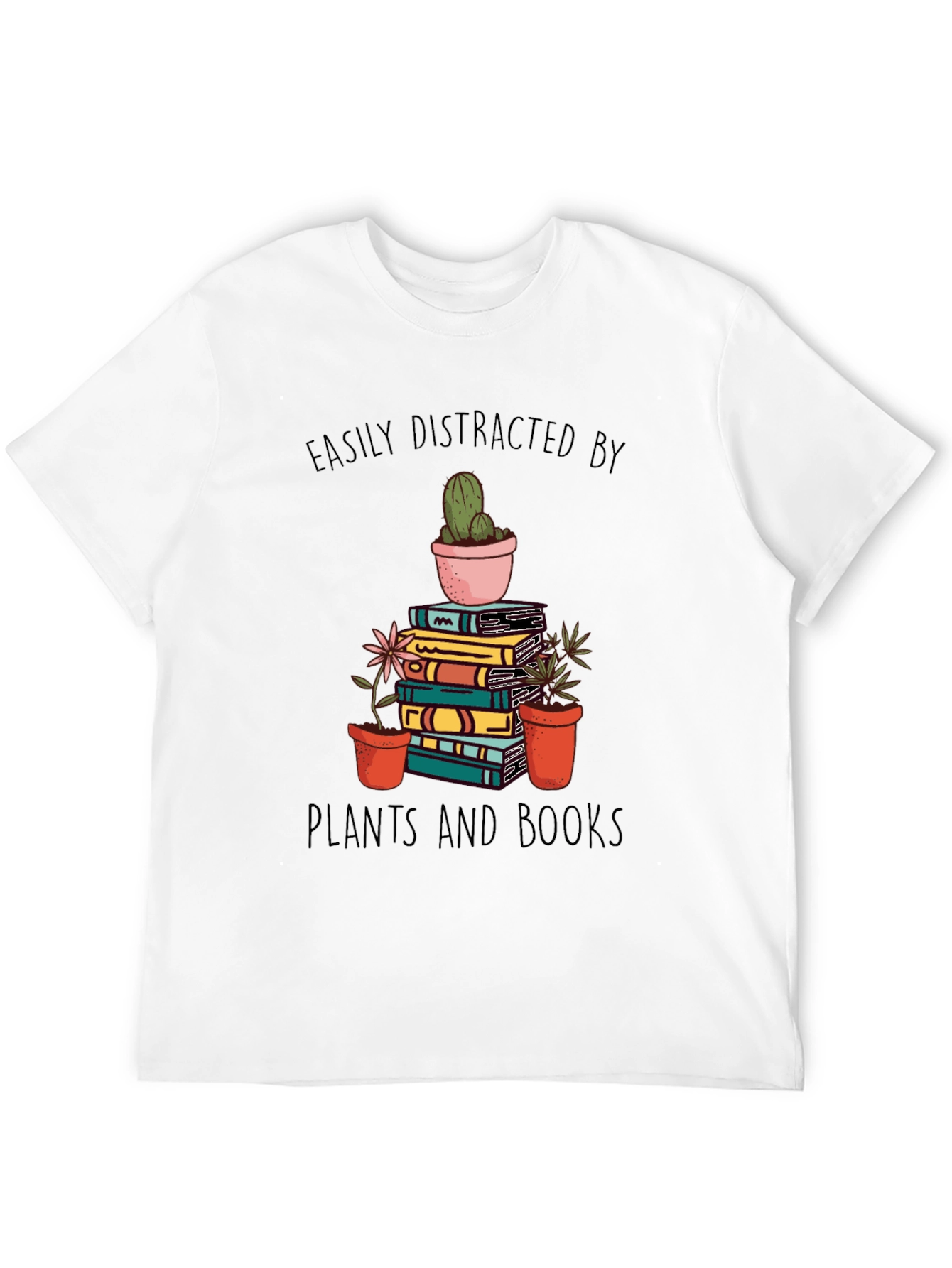 Black Easily Distracted by Plants and Books T-Shirt view 12