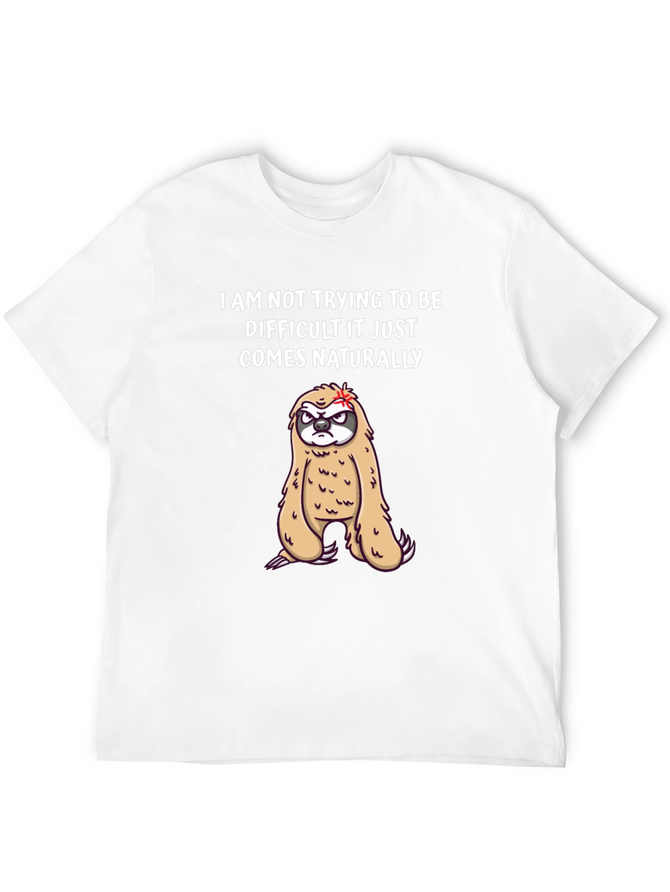 Black Funny Sloth Graphic Tee - 'Naturally Difficult' Humor T-Shirt view 12