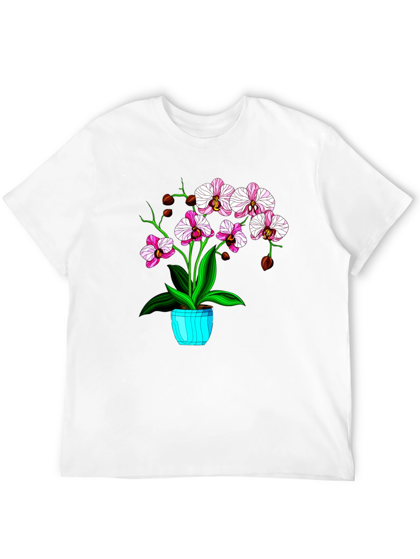 Black Floral T-Shirt with Orchid Plant Graphic view 12