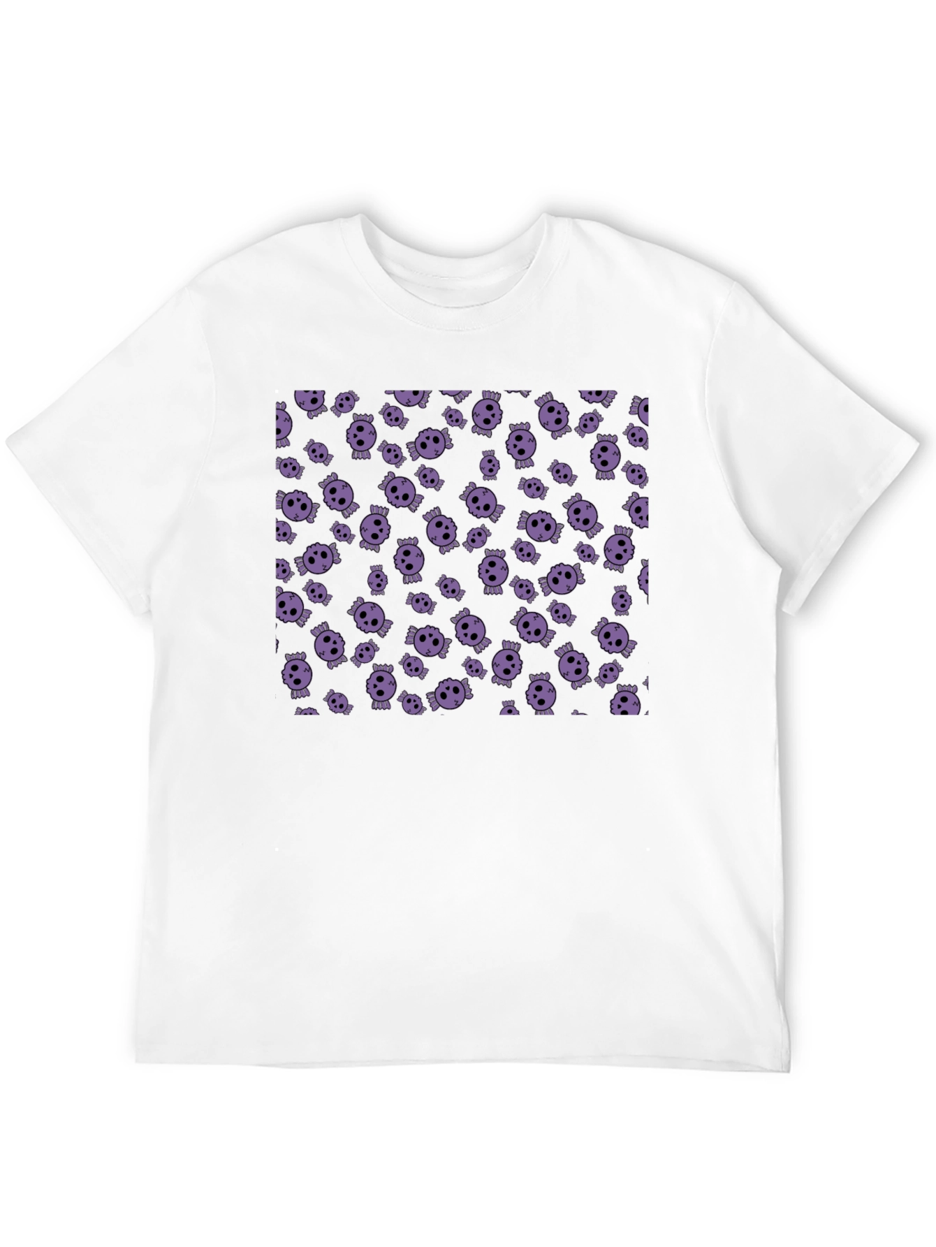 Black Skull Pattern T-Shirt - Black Crew Neck Tee view 12