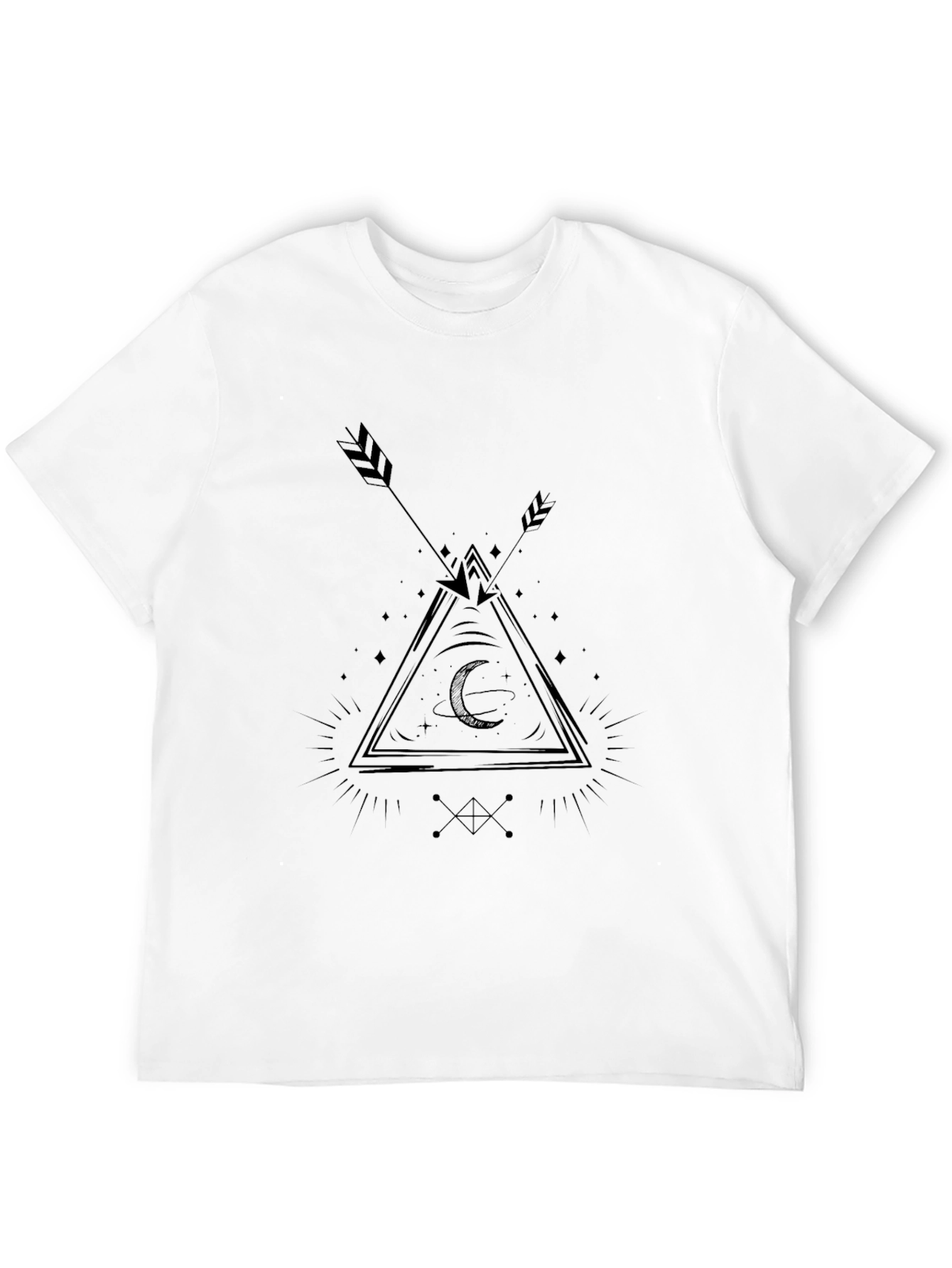 Black Black Graphic Tee: Arrow & Moon Design view 12