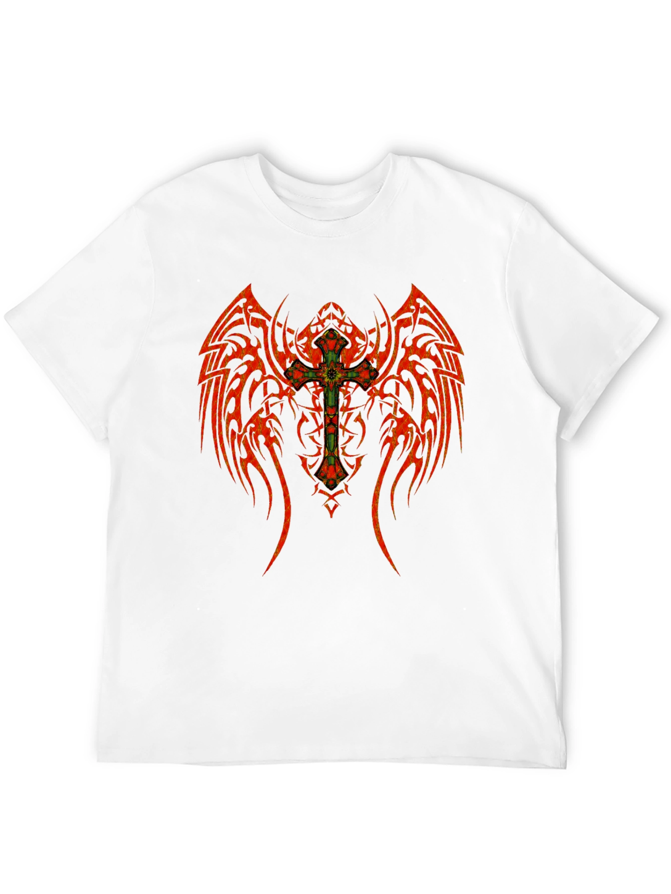 Black Tribal Winged Cross Graphic T-Shirt view 12