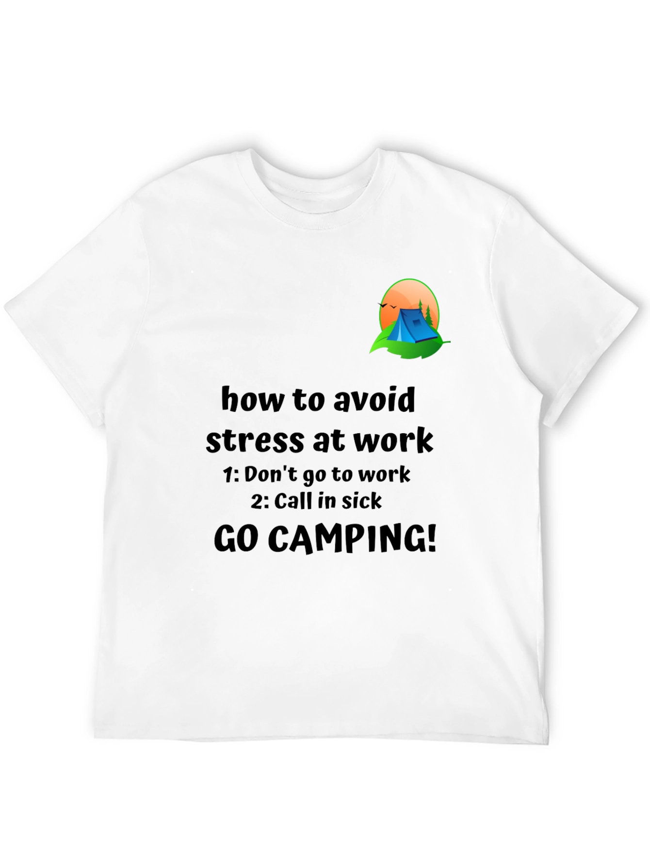 Black Avoid Stress T-Shirt: Camping Graphic Tee view 12