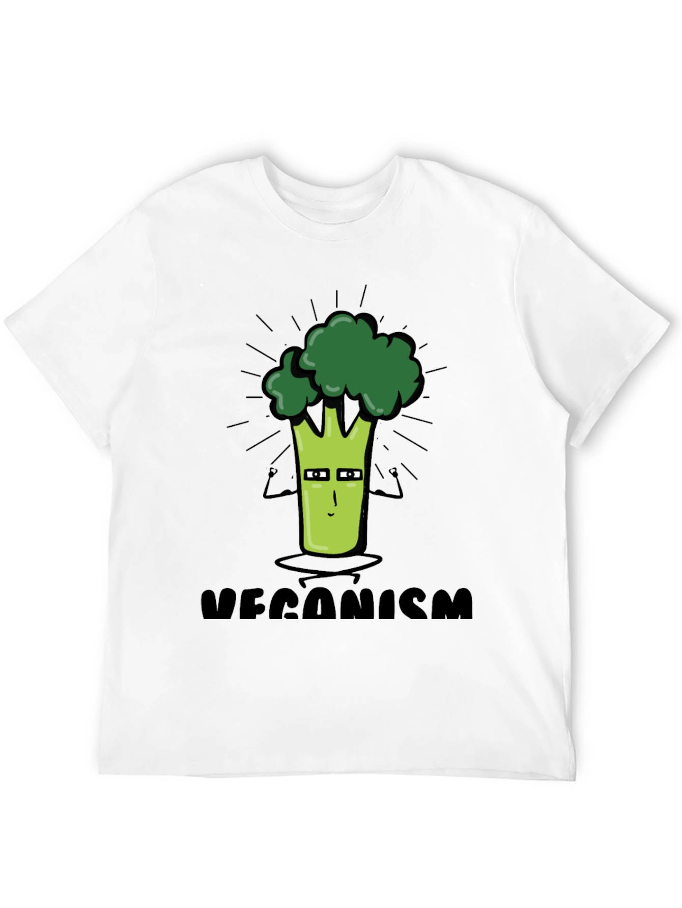 Black Veganism Cartoon Broccoli Black T-Shirt view 12