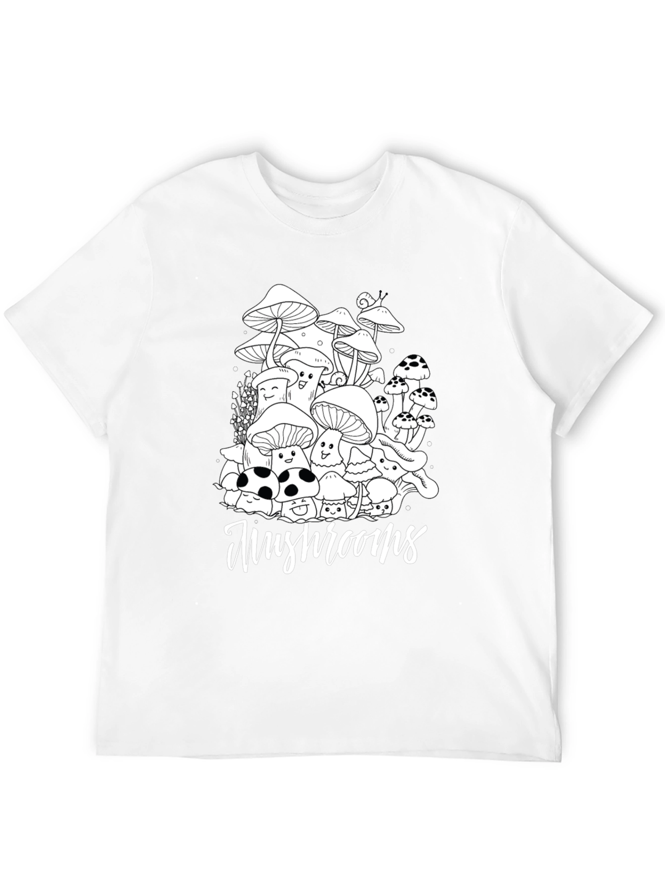 Black Mushroom Graphic Tee - Black Cotton Casual T-Shirt view 12
