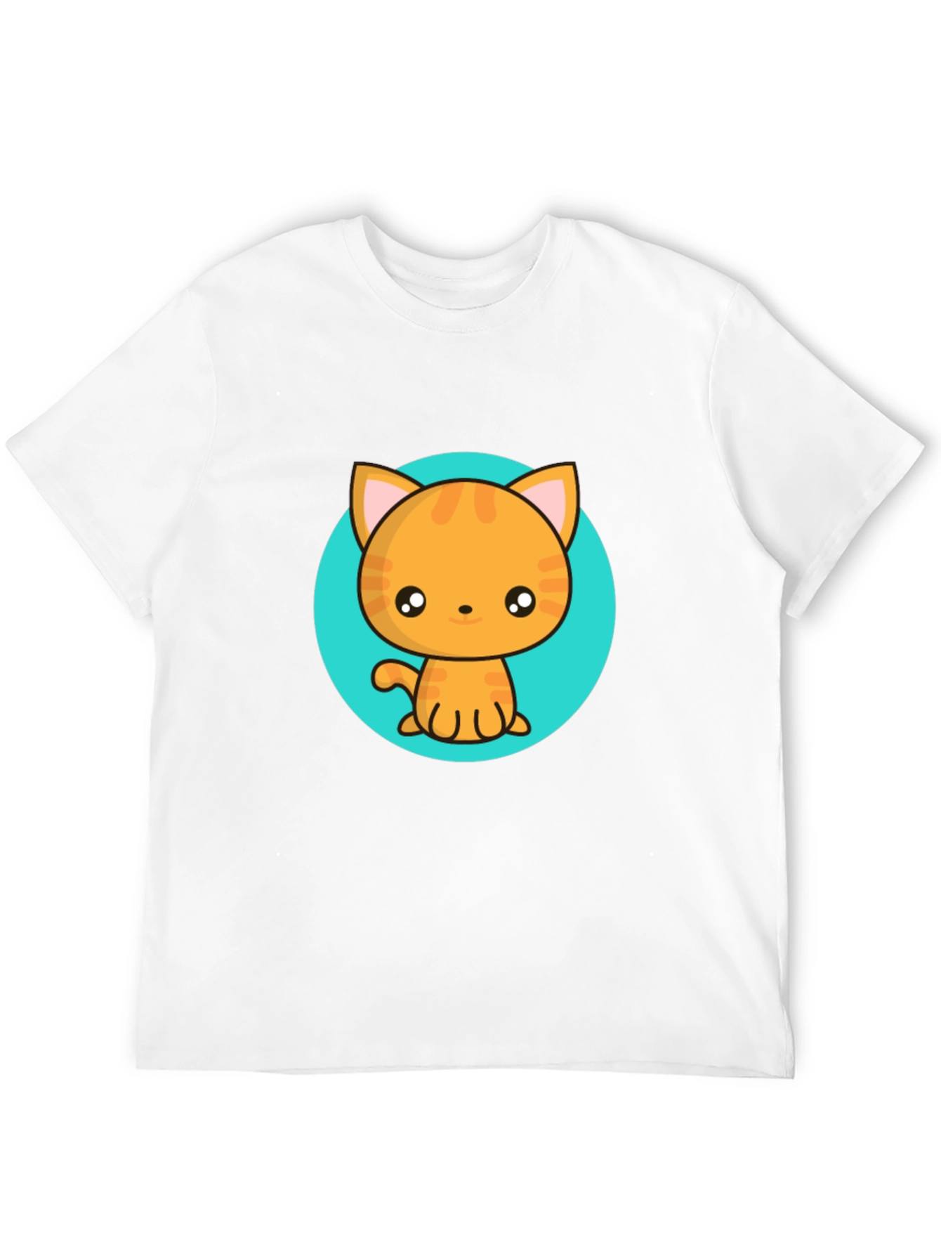 Black Cute Cartoon Cat T-Shirt - Black Crew Neck Tee view 12