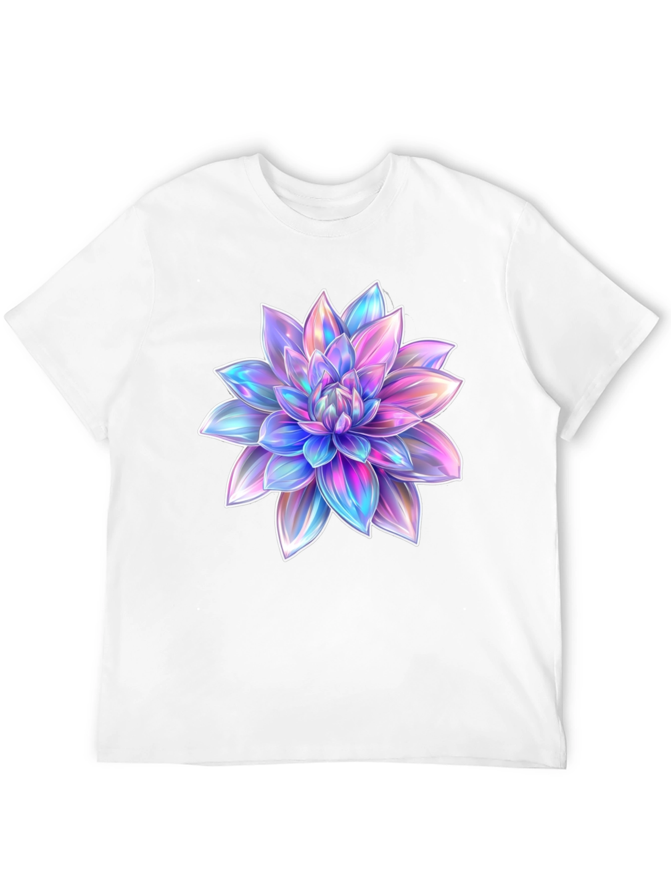 Black Men's Black T-Shirt with Holographic Flower Design view 12