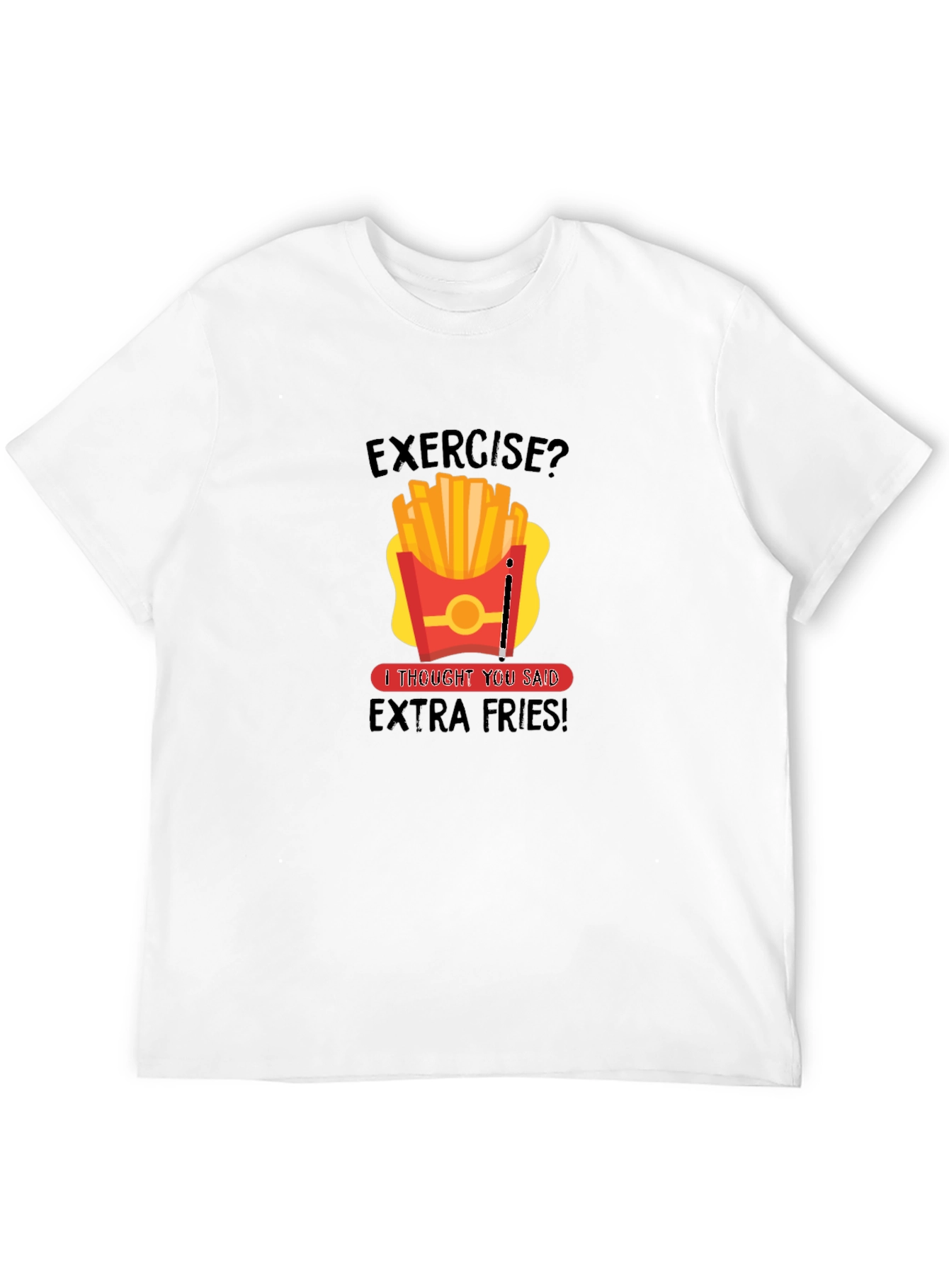 Black Funny Exercise Extra Fries Graphic T-Shirt view 12