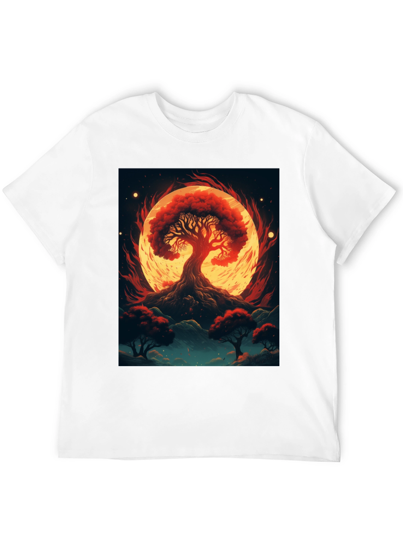 Black Red Tree Graphic Tee - Artistic Black T-Shirt view 12