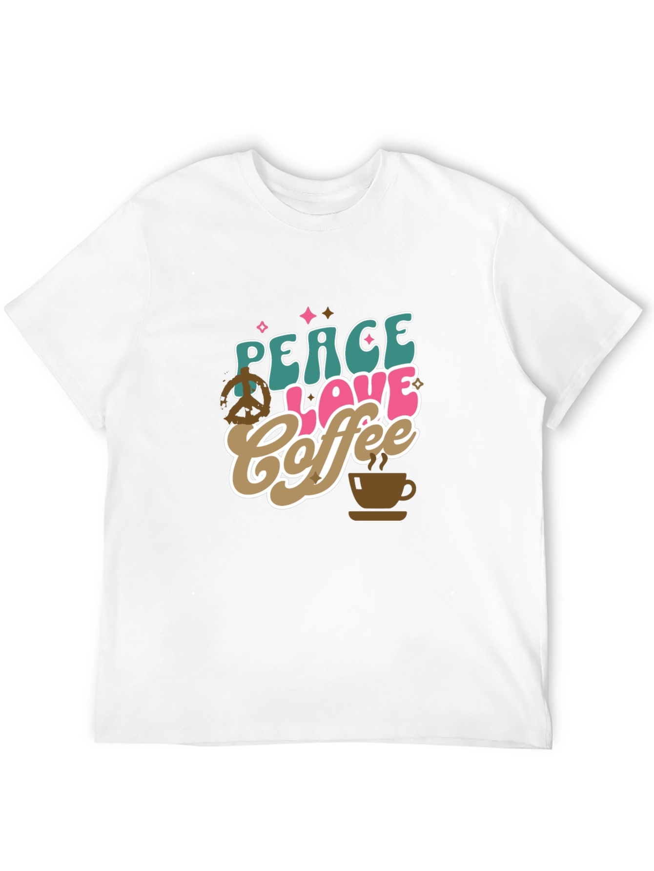 Black Peace Love Coffee Graphic T-Shirt - Trendy Design view 12