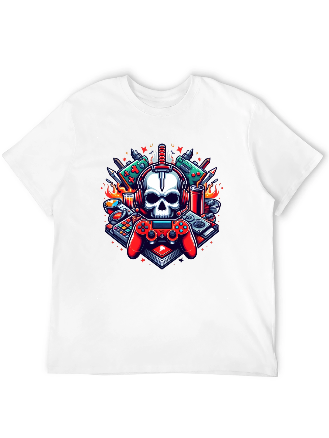 Black Gamer Skull Graphic T-Shirt - Cool Design! view 12