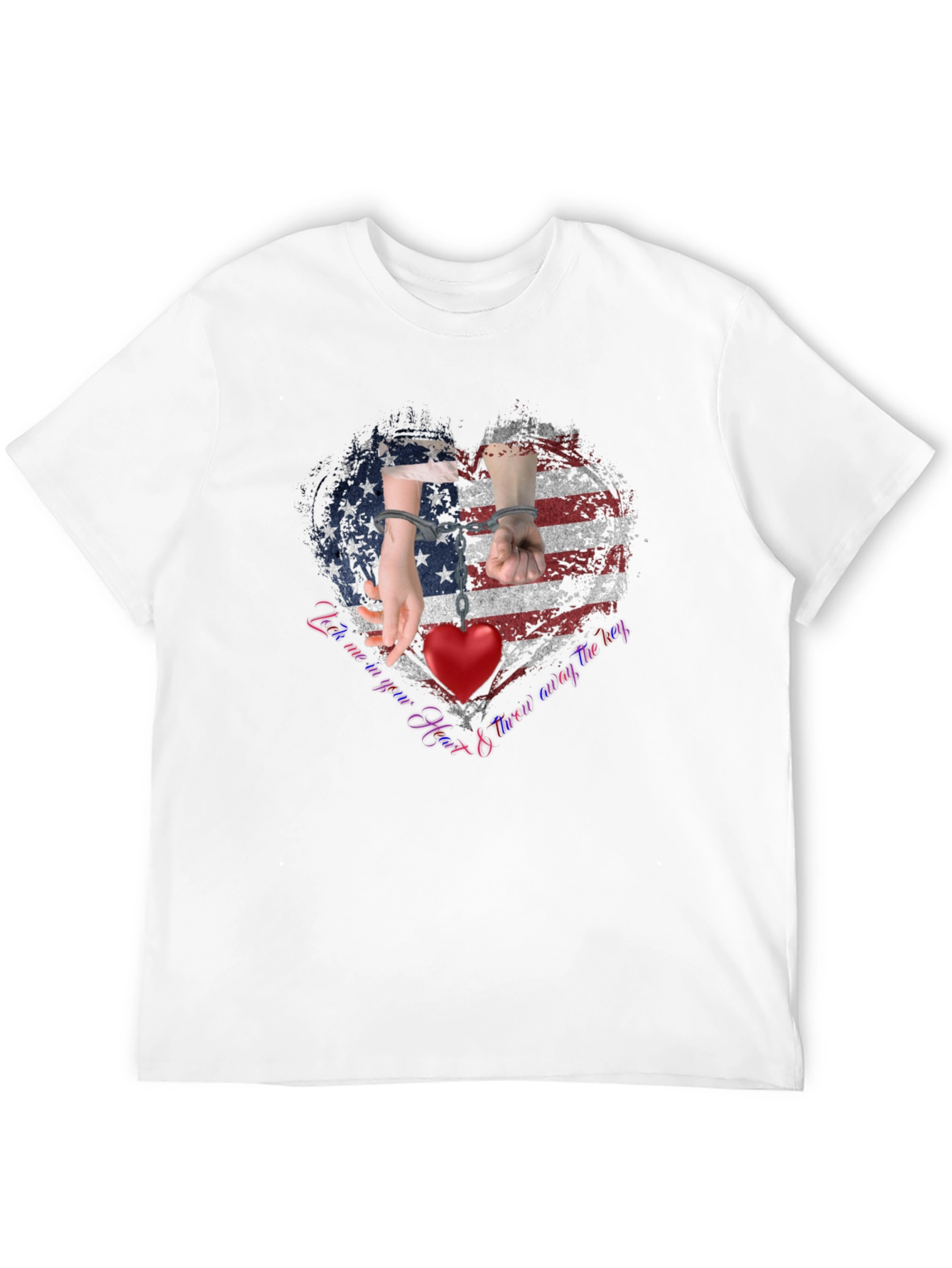 Black American Heart Handcuff Graphic T-Shirt view 12