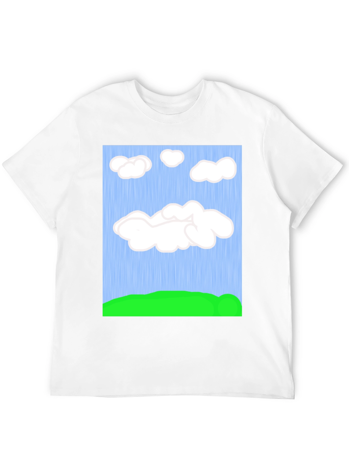 Black Cartoon Clouds T-Shirt - Sky & Green Field Design view 12
