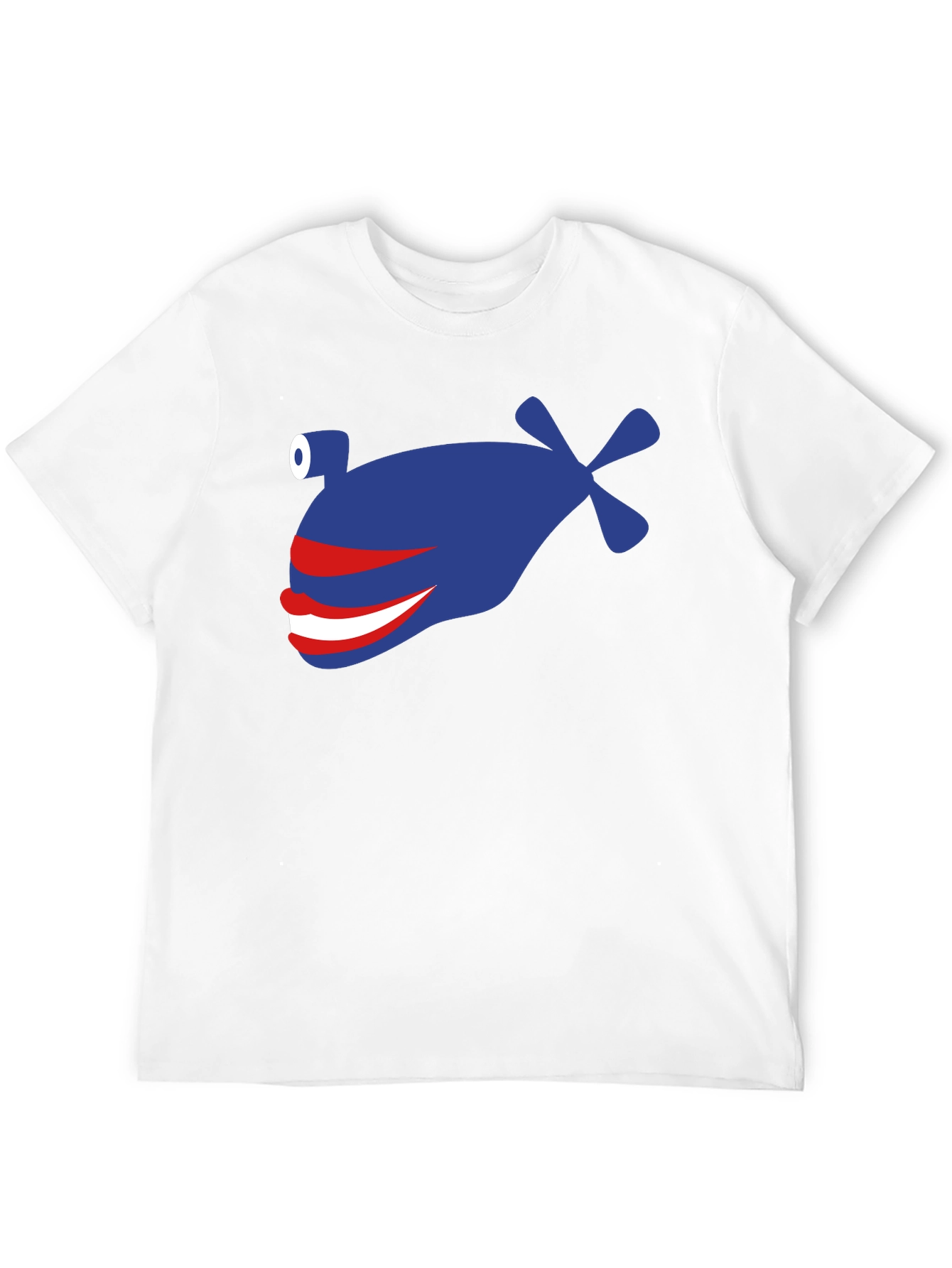 Black Funny Blue Fish Graphic T-Shirt - Crew Neck, Short Sleeve view 12