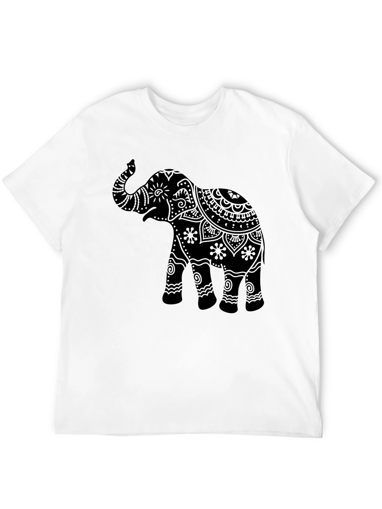 Black Elephant Mandala Graphic Tee - Black Crew Neck T-Shirt view 12