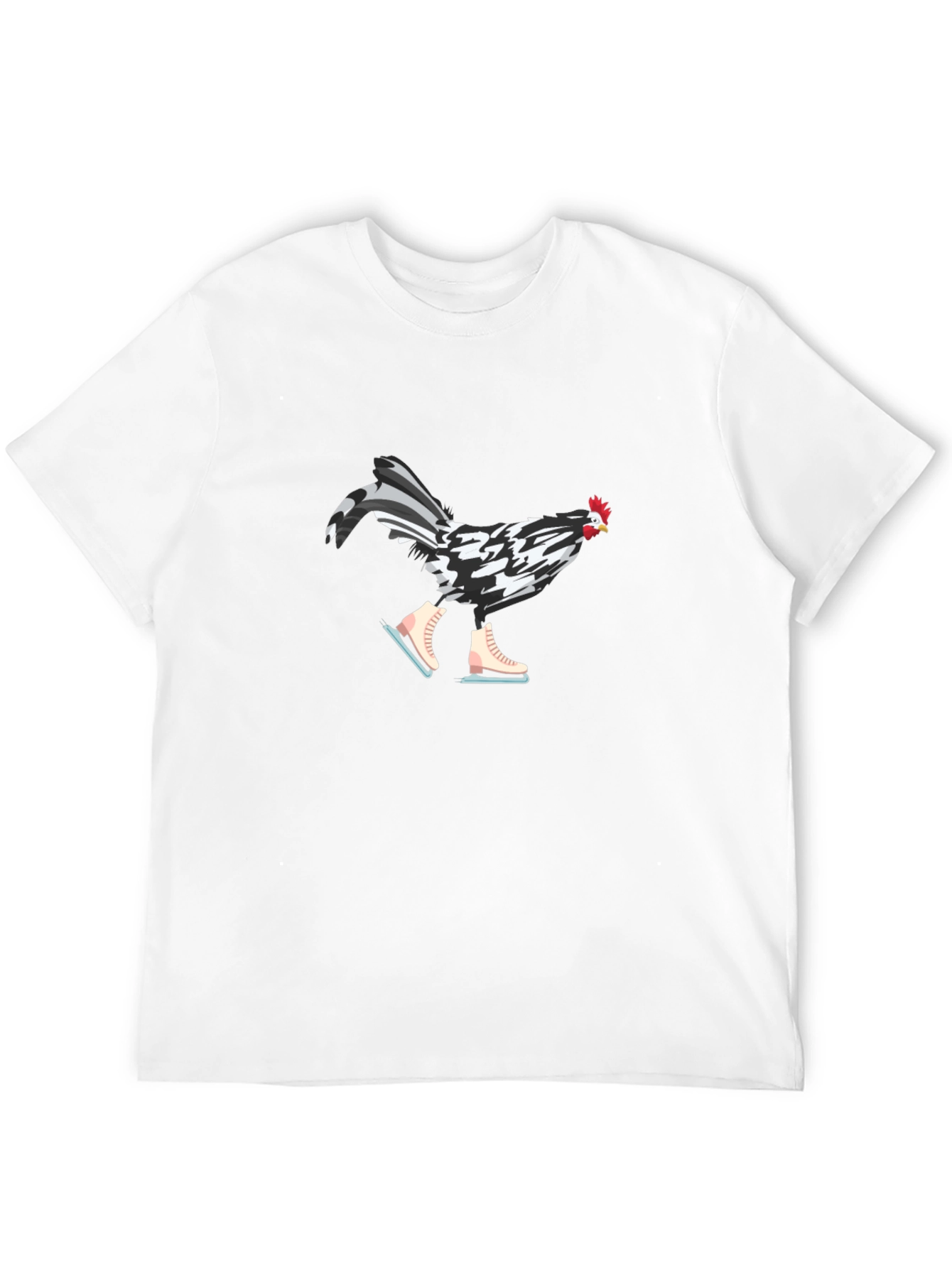Black Funny Chicken on Ice Skates Graphic Tee view 12