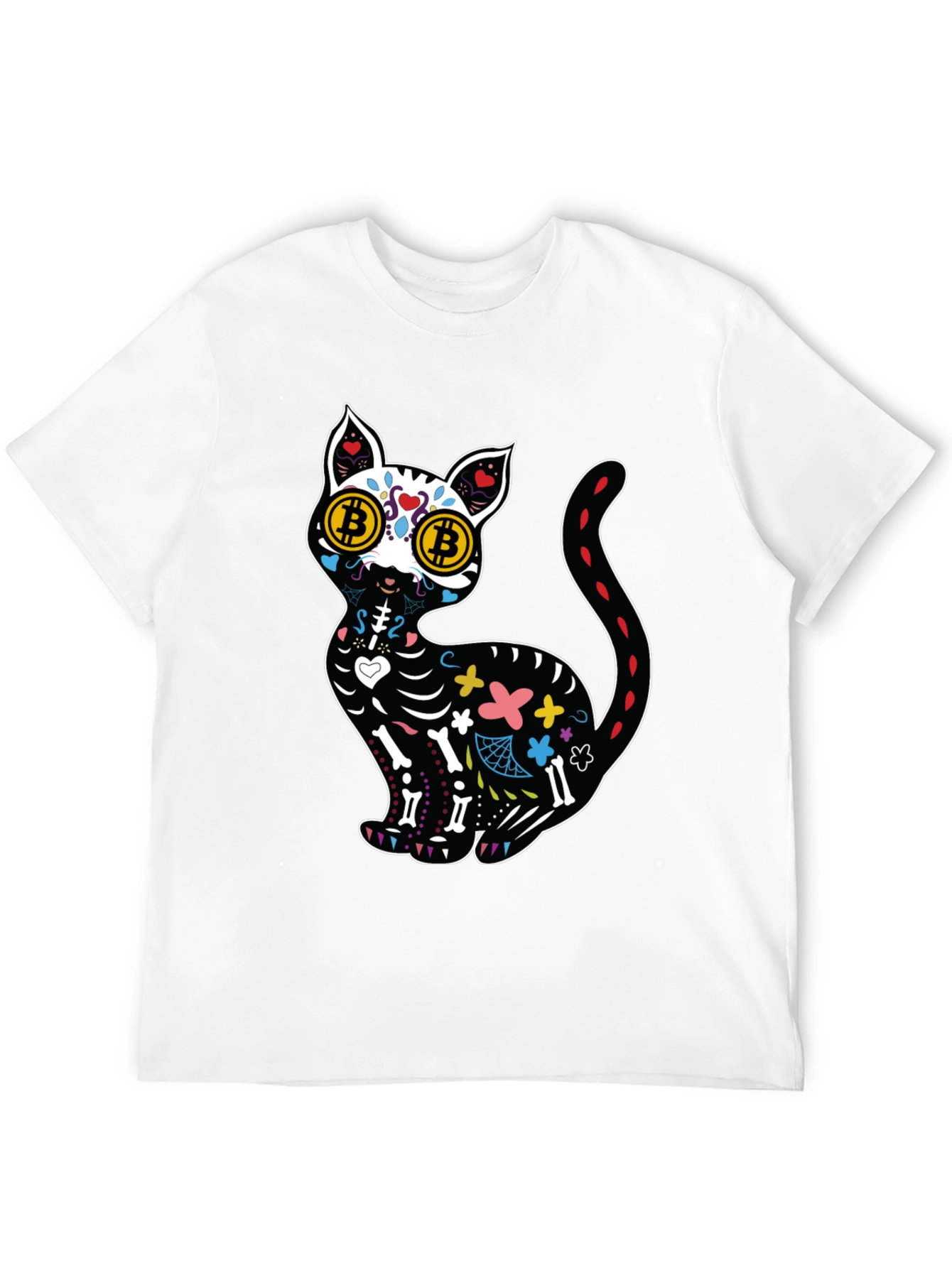 Black Bitcoin Cat Sugar Skull T-Shirt view 12
