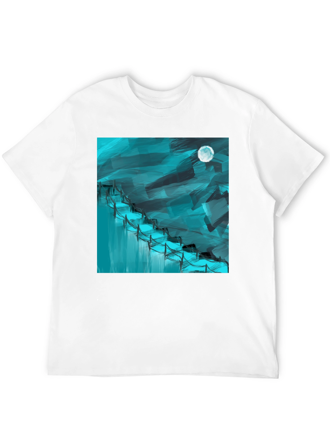 Black Abstract Moonlit Waterfall Graphic Tee - Black Cotton Blend view 12