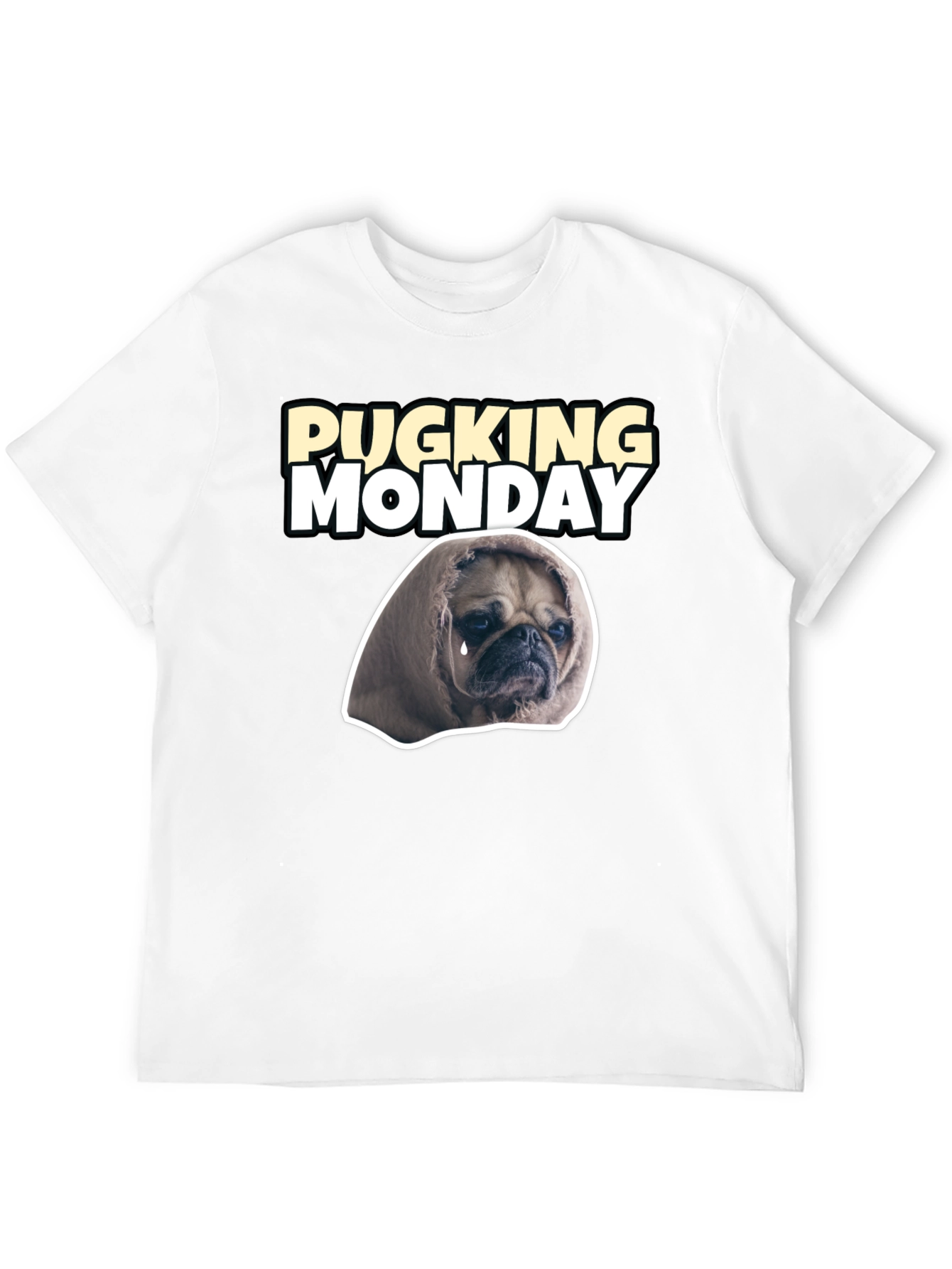 Black Pucking Monday Sad Pug Graphic T-Shirt view 12
