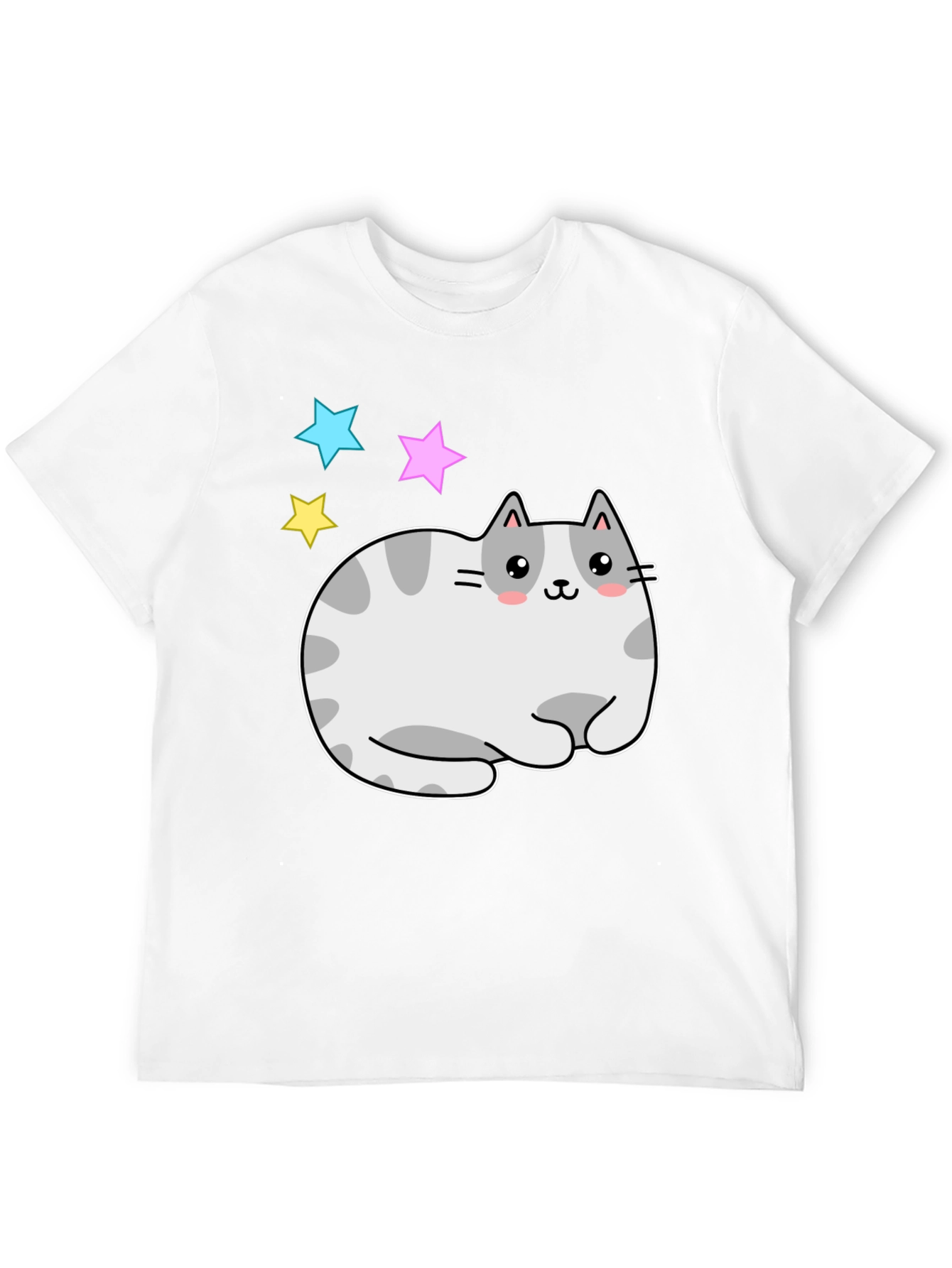 Black Cute Kawaii Cat Stars Graphic T-Shirt view 12