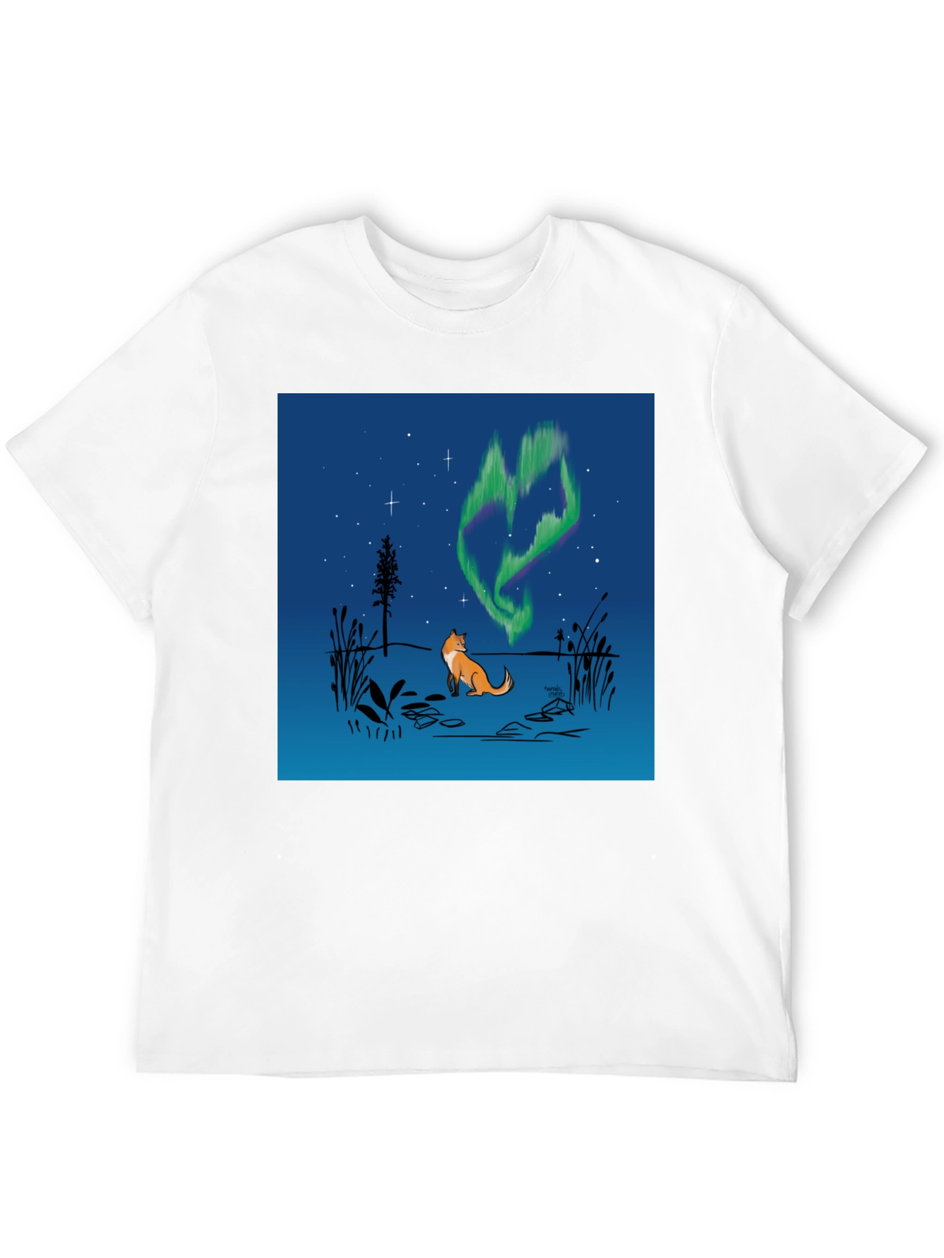 Black Fox & Aurora Borealis Graphic Tee view 12