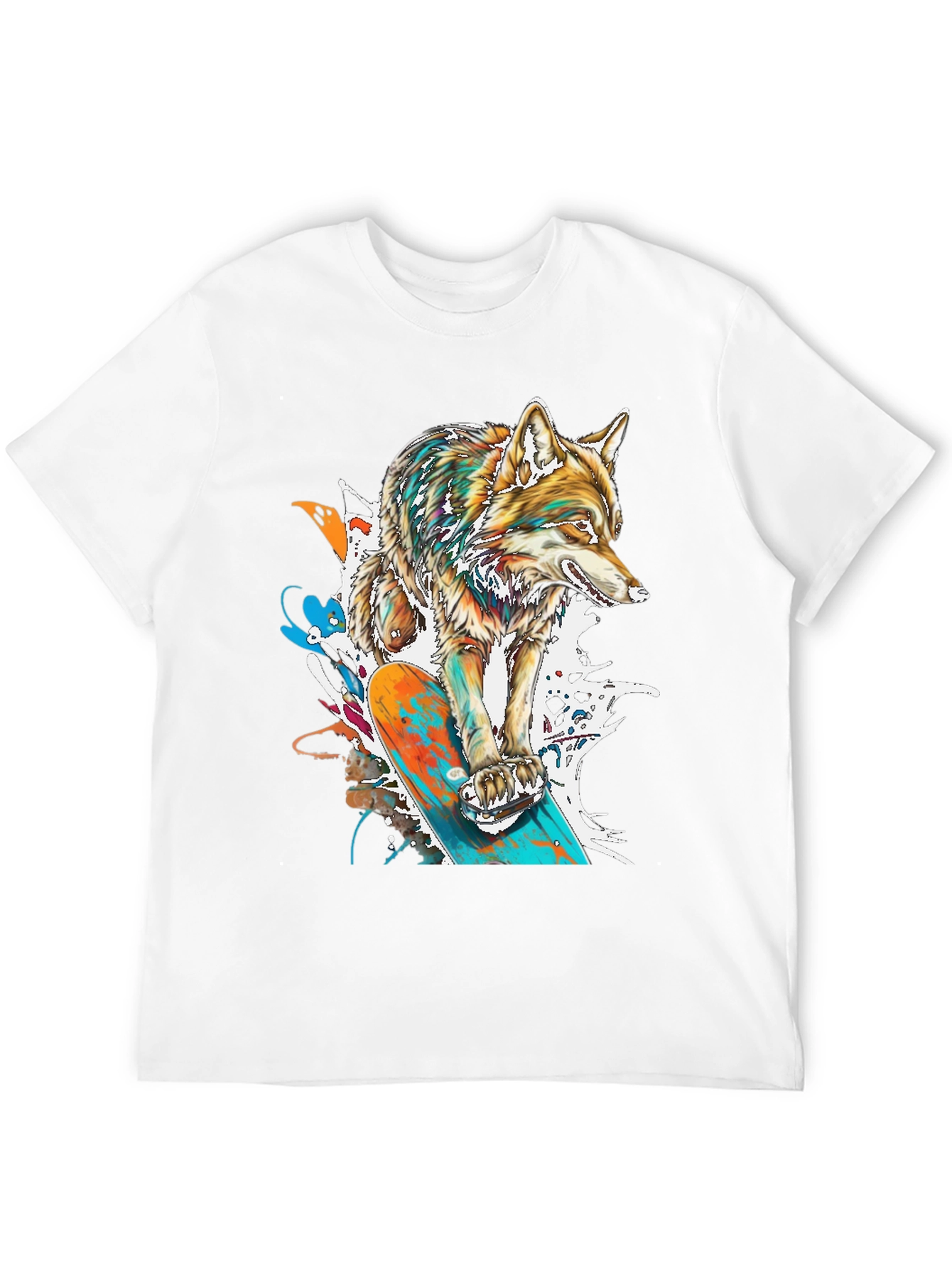 Black Skateboarding Wolf Graphic T-Shirt - Cool Animal Tee view 12