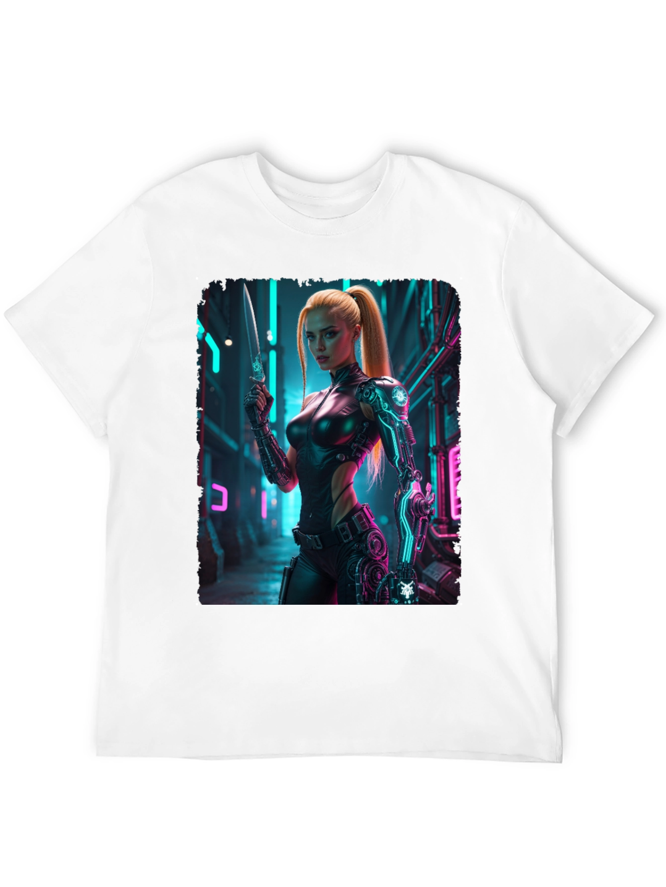 Black Cyberpunk Girl T-Shirt - Sci-Fi Warrior Tee view 12
