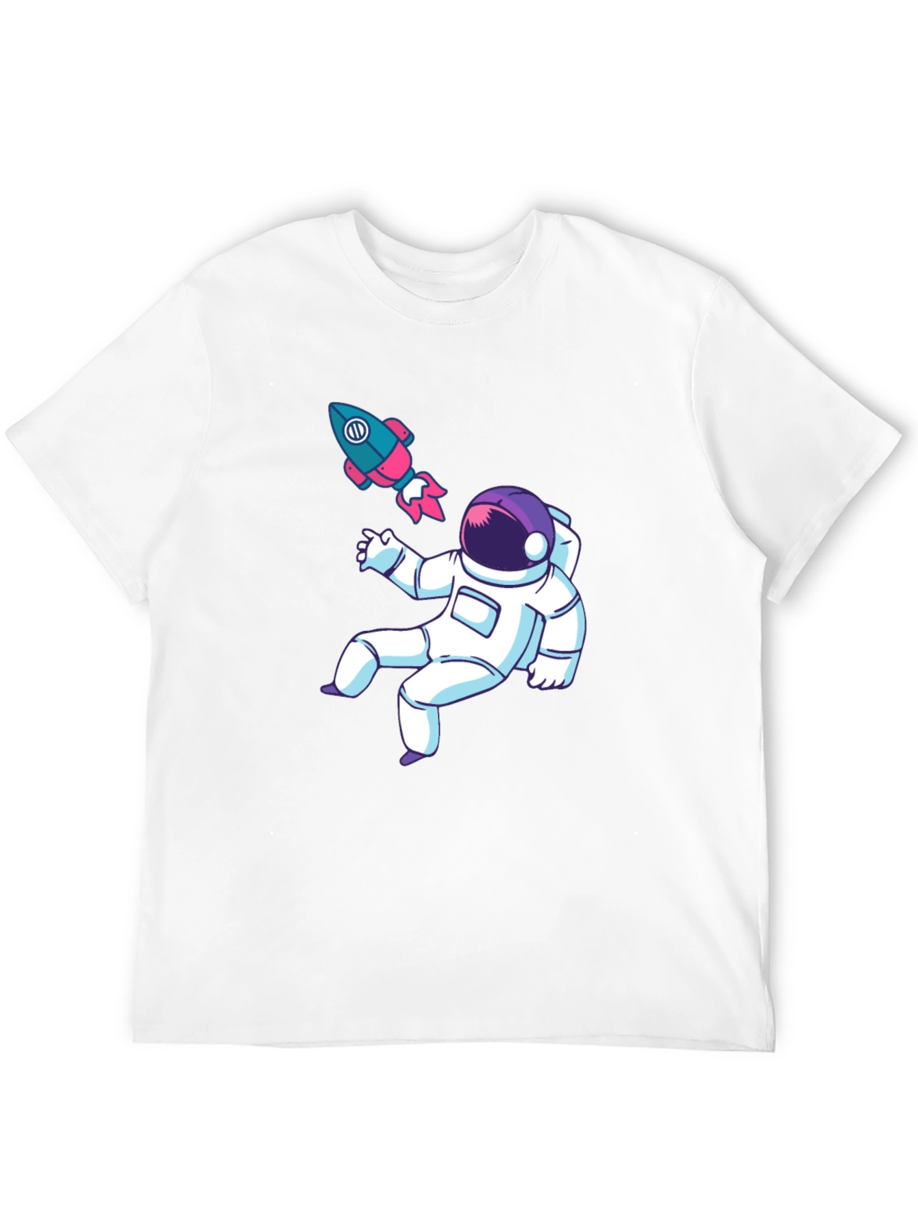 Black Astronaut & Rocket Graphic Tee - Black Cotton T-Shirt view 12