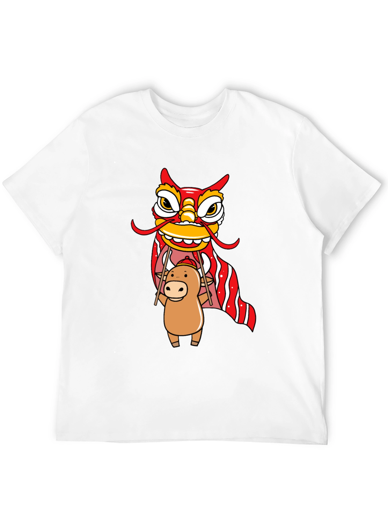 Black Cute Ox & Lion Dance Graphic T-Shirt view 12