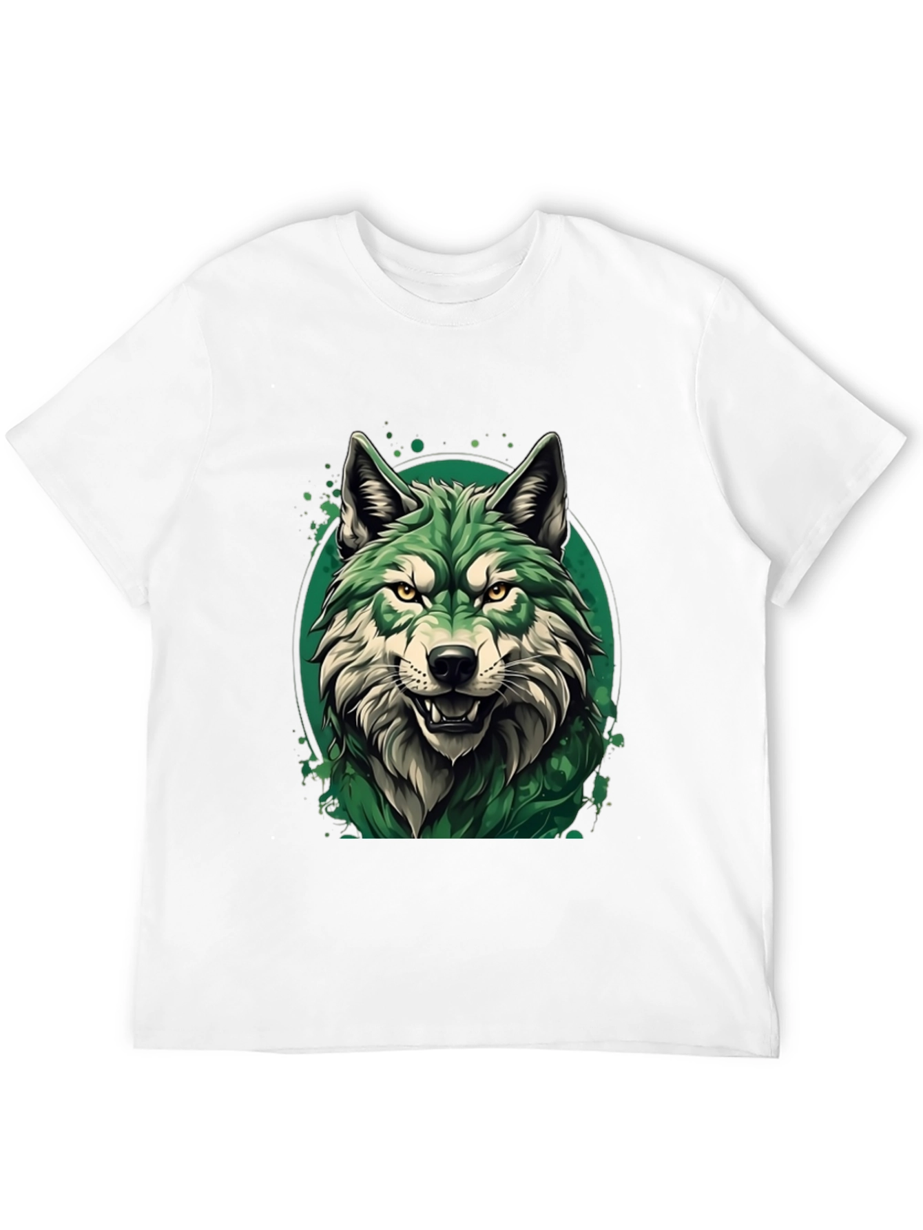 Black Green Wolf Graphic T-Shirt - Stylish Animal Tee view 12