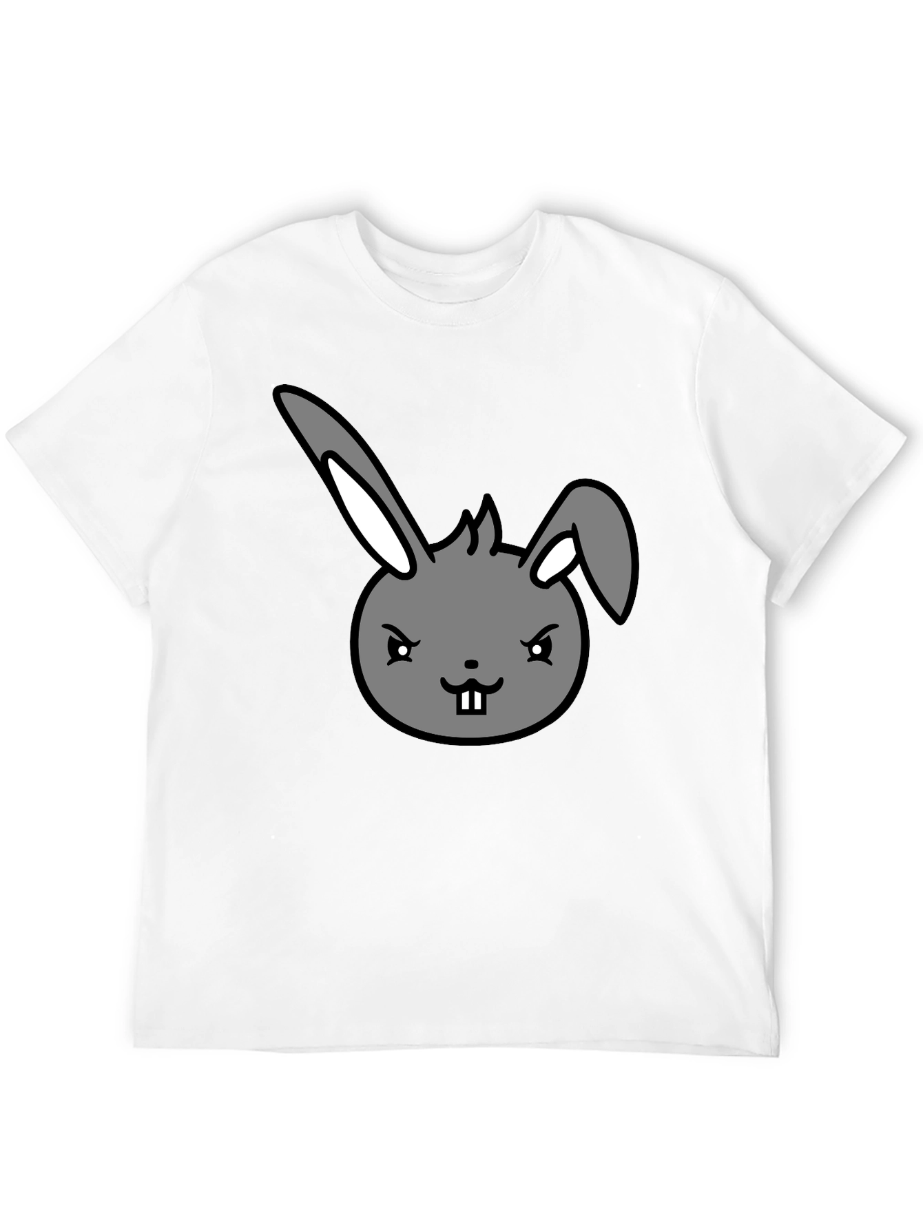 Black Men's Black T-Shirt with Cartoon Bunny Design view 12