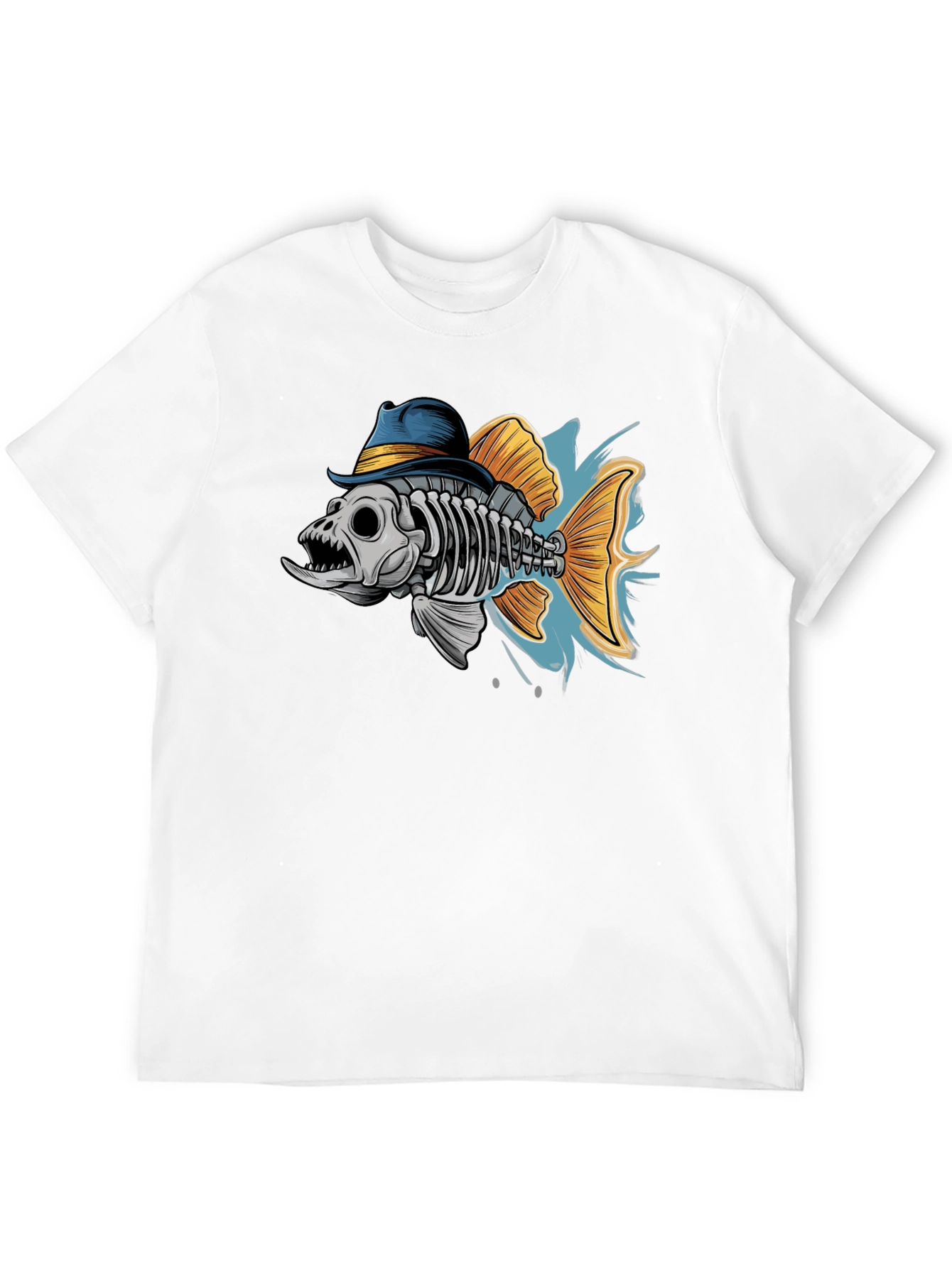 Black Fish Skeleton in Hat Graphic T-Shirt view 12
