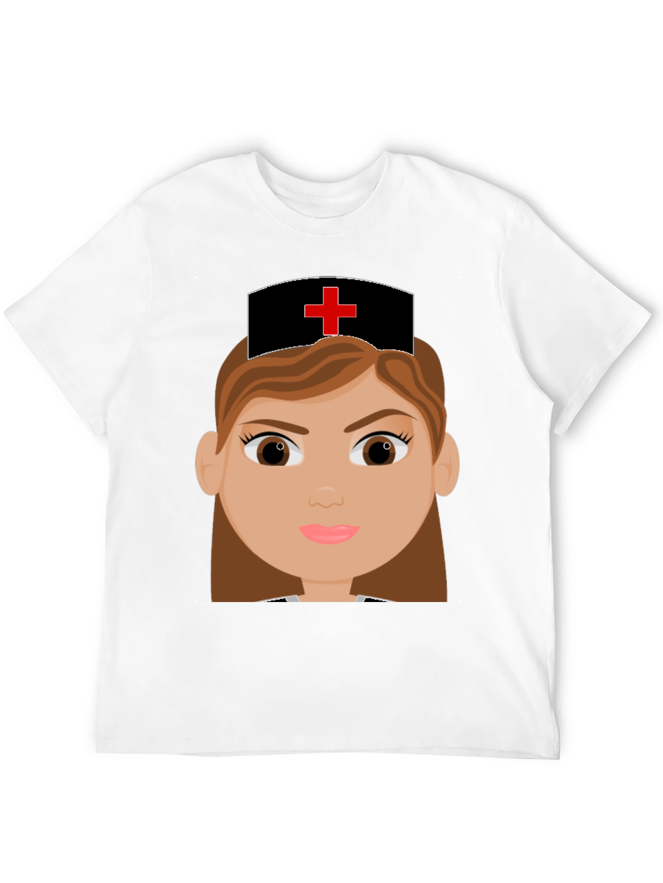 Cartoon Nurse Graphic Tee - Black Cotton Blend T-Shirt - 12