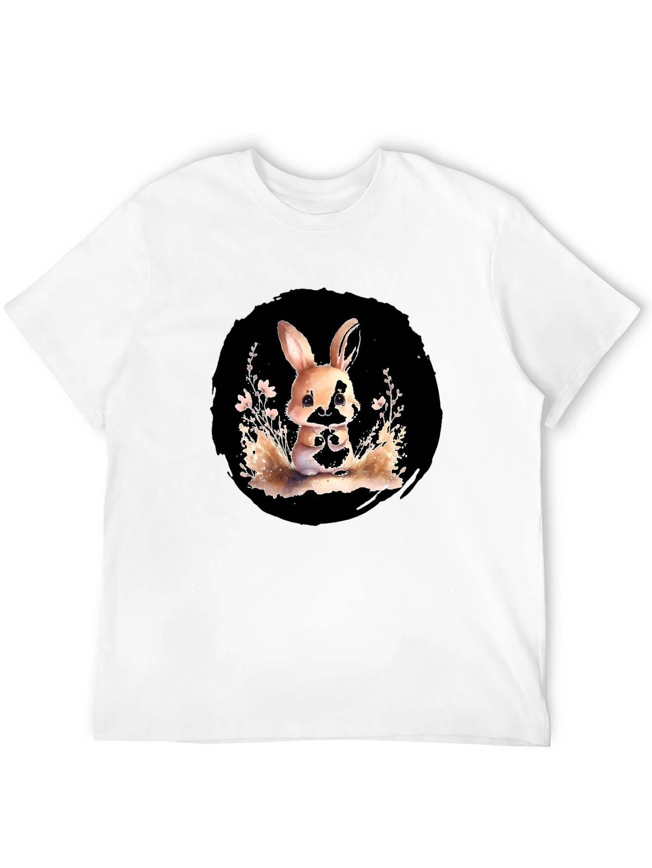 Black Cute Rabbit Graphic Tee - Stylish Black Cotton Blend Shirt view 12