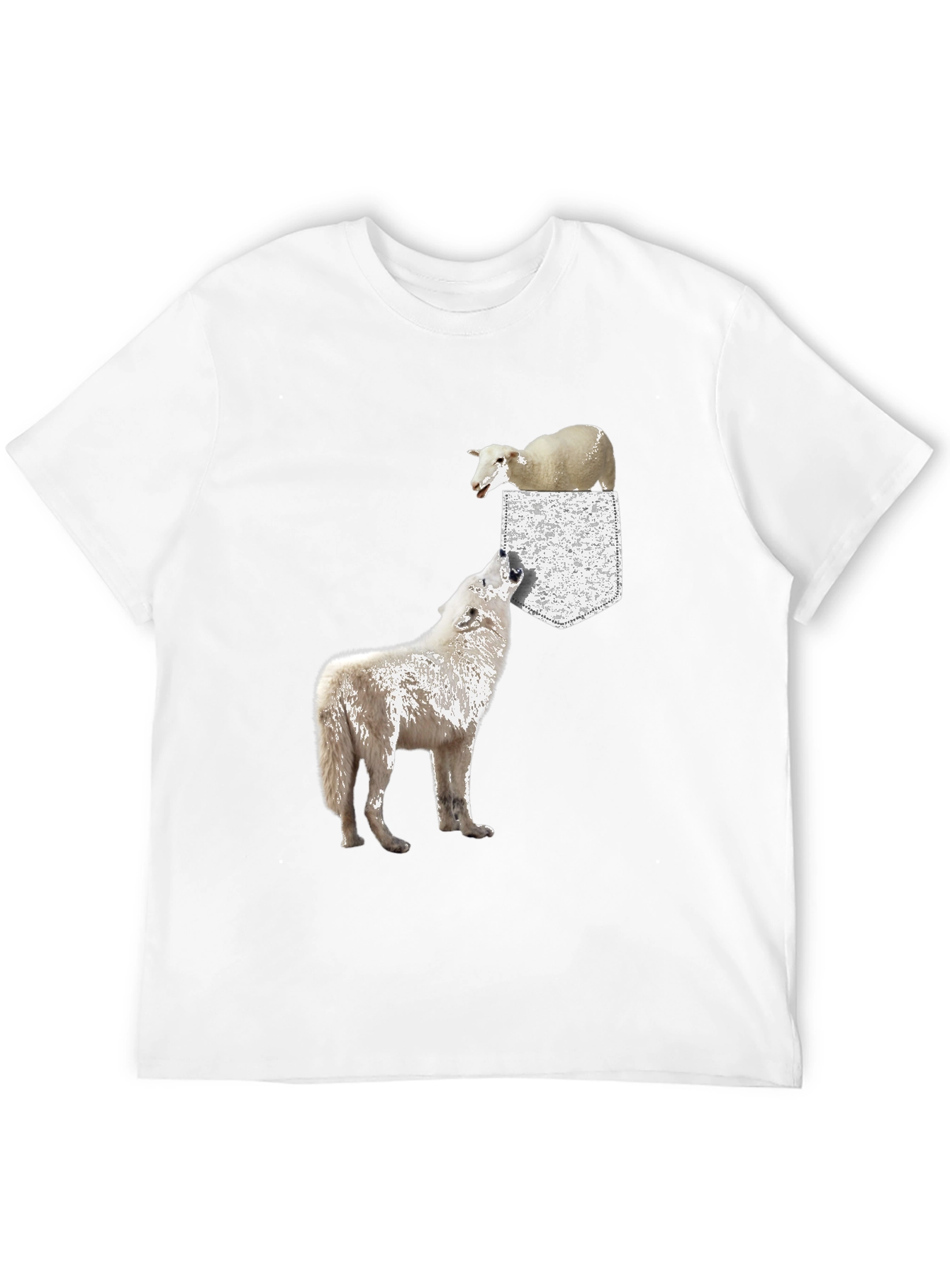 Black Wolf and Sheep Pocket T-Shirt - Unique Graphic Tee view 12