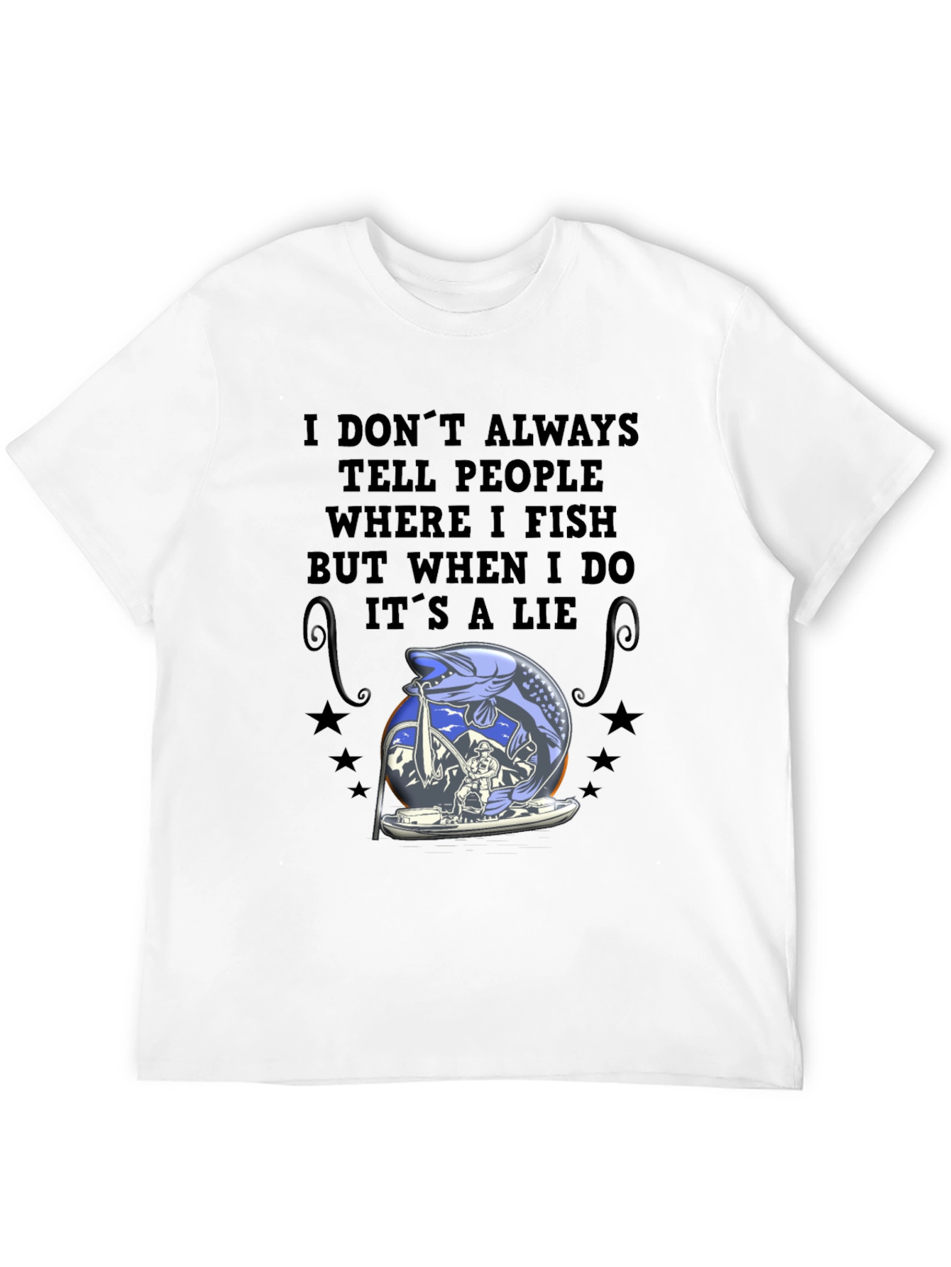 Black Fishing Lie T-Shirt - Angler Humor Tee view 12