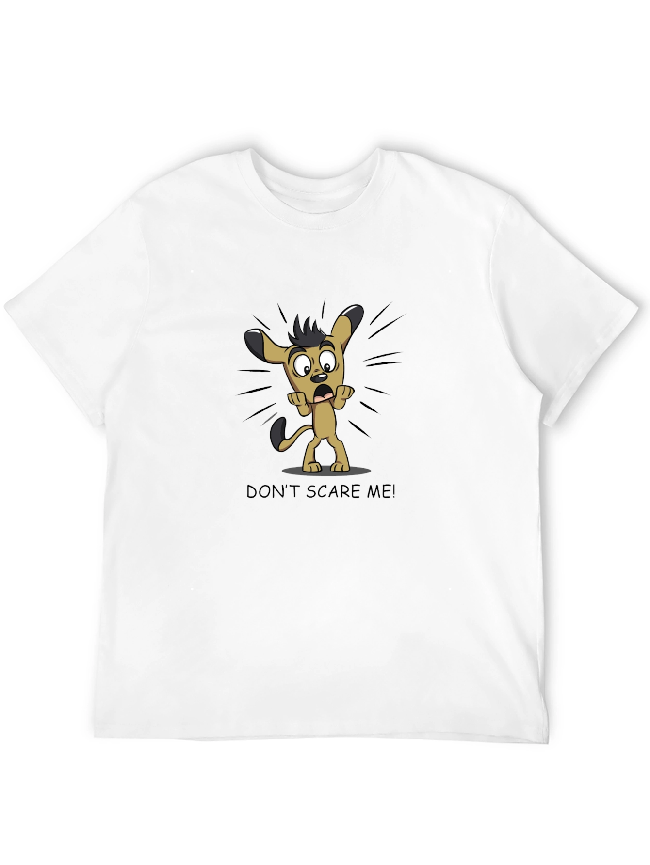 Black Cartoon Dog Graphic Tee - "Don't Scare Me!" Black T-Shirt view 12