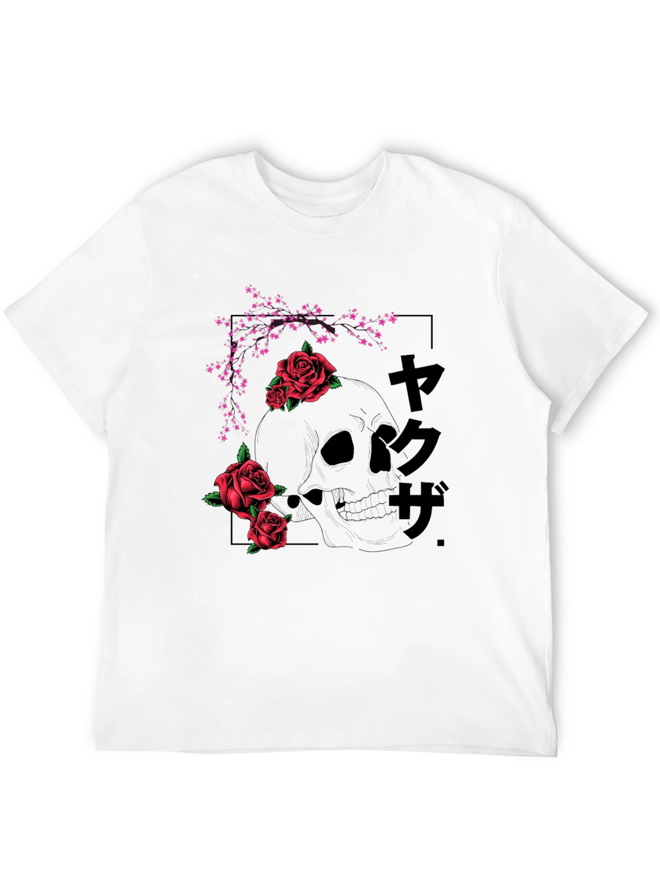 Black Skull & Roses Graphic Tee - Black Japanese Style T-Shirt view 12